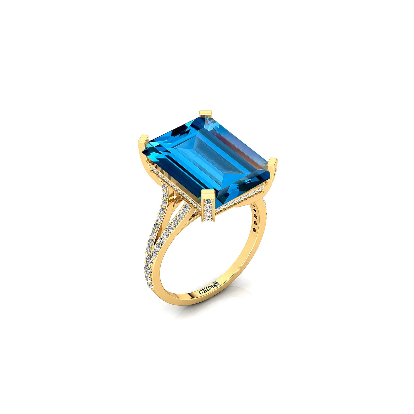 Wholesale 14kt Solid Gold Fine Classic Bridal Rings Natural Swiss Blue Topaz Gemstone Real Diamonds Halo Solitaire Wedding Party