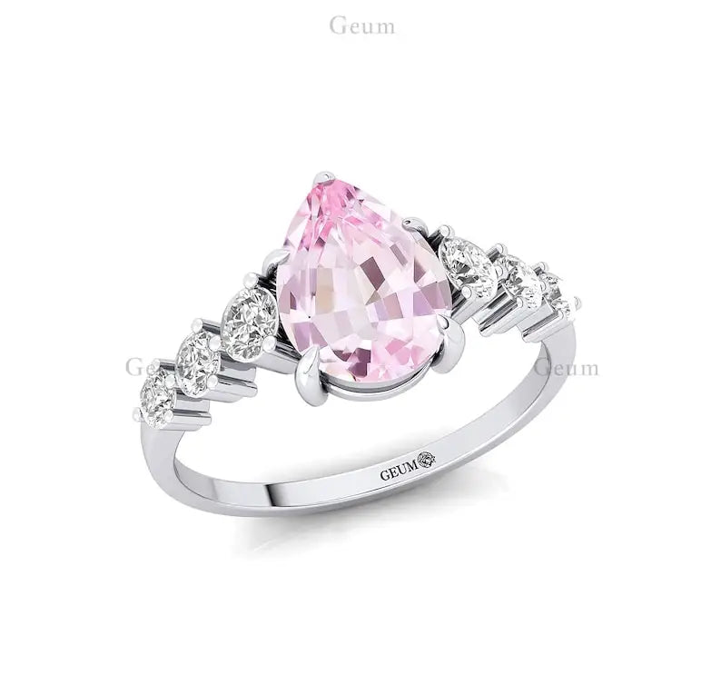 Natural June Birthstone Precious Morganite Gemstone Cluster Rings 14k Solid Gold Natural Certified Diamond Classic Party Jewelry