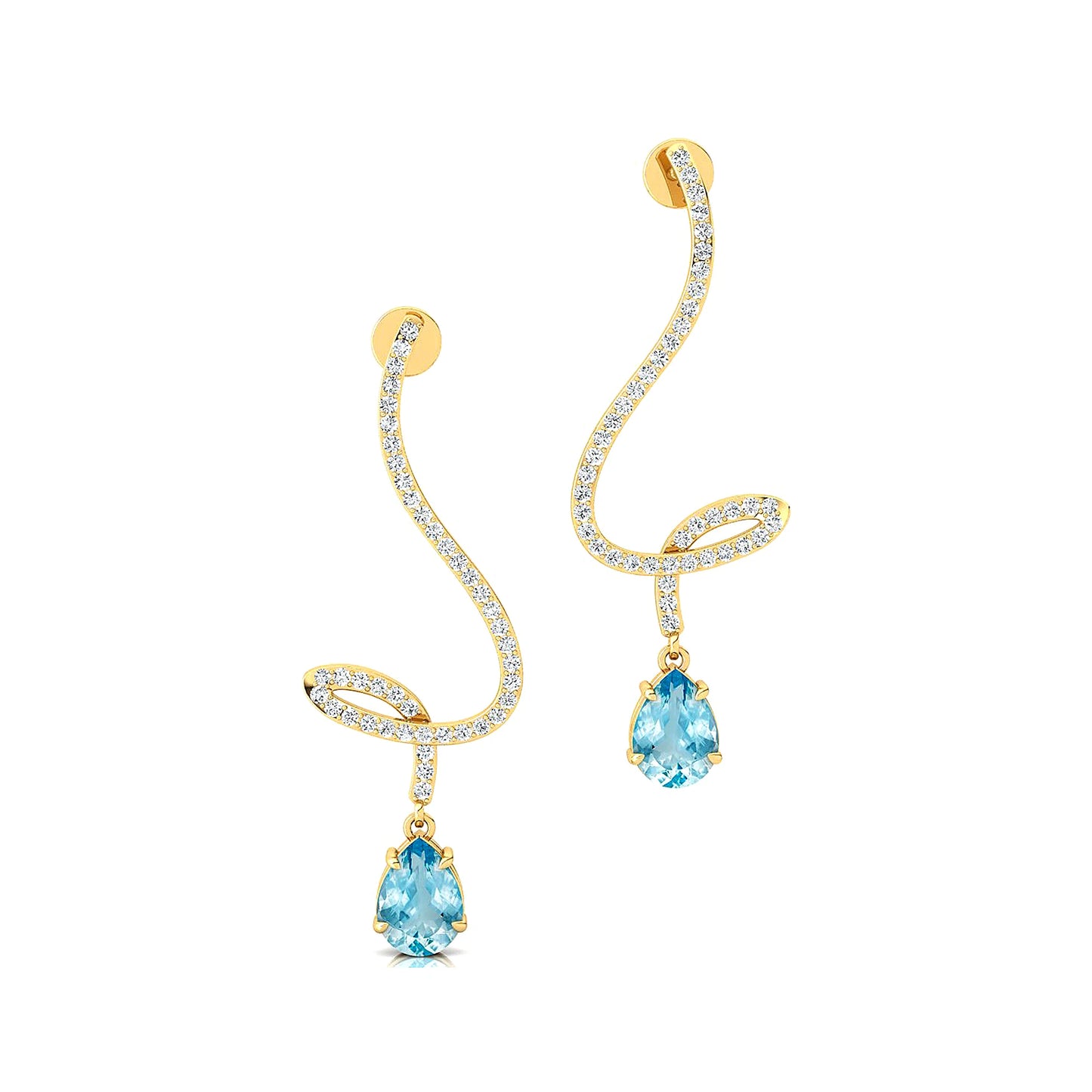18k Solid Gold Trendy Long Dangling Drop Earrings Natural Aquamarine Gemstone & Real IGI Certified Diamonds Earrings For Her