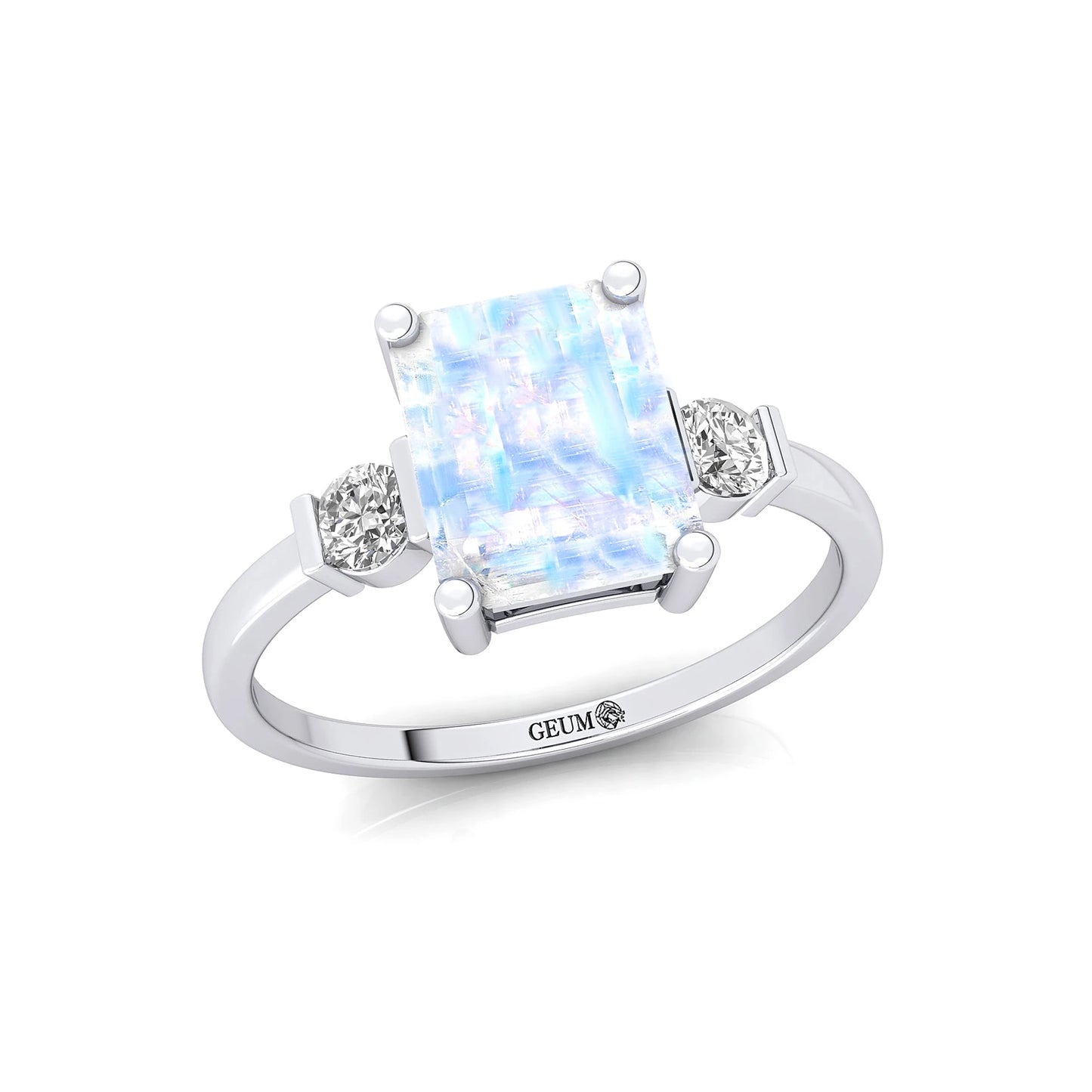 Classic Unisex Solid Gold Rainbow Moonstone & Diamond Pave Setting Certified Ring Engagement Wedding Party Gift Her OEM ODM