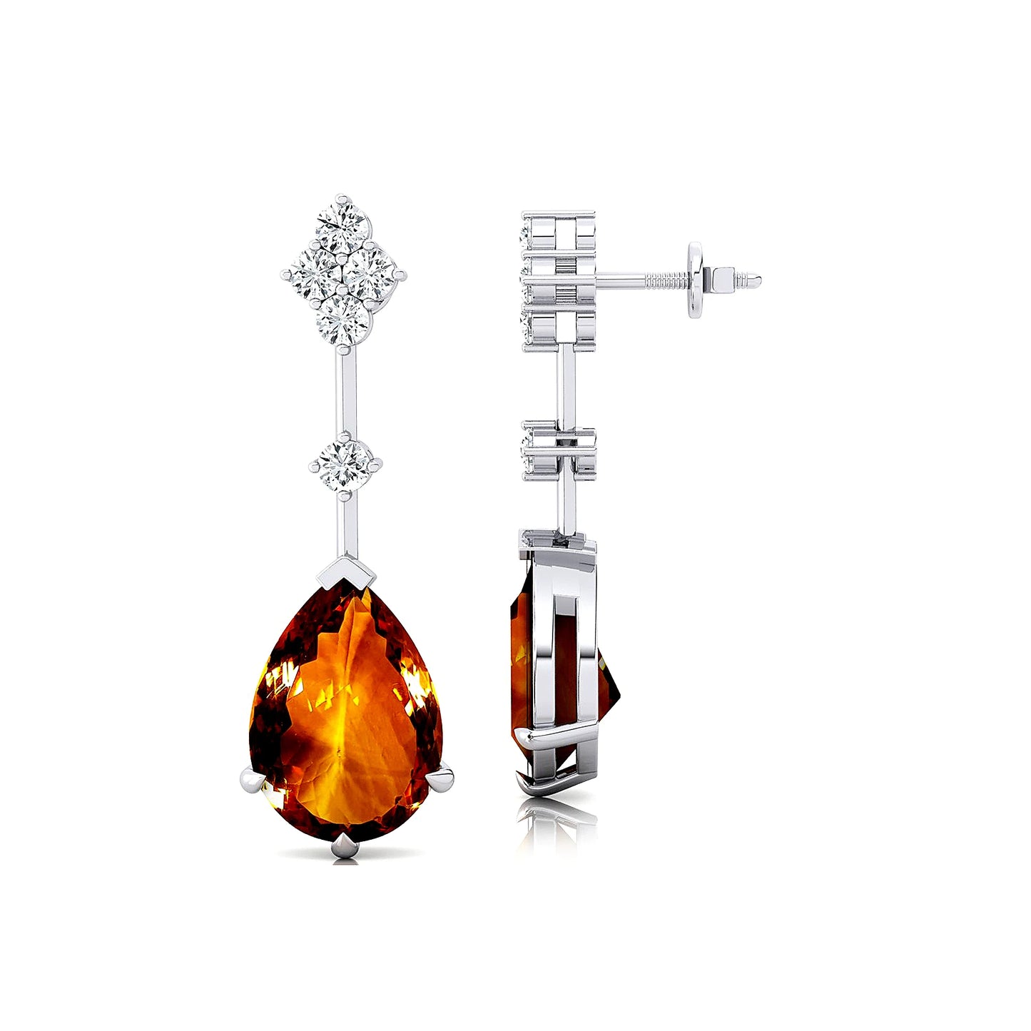 Natural Citrine Stone and Real Diamonds Earrings 18k Solid Gold Round Cut Gemstone Stud Earrings Cute Anniversary Jewelry Bulk