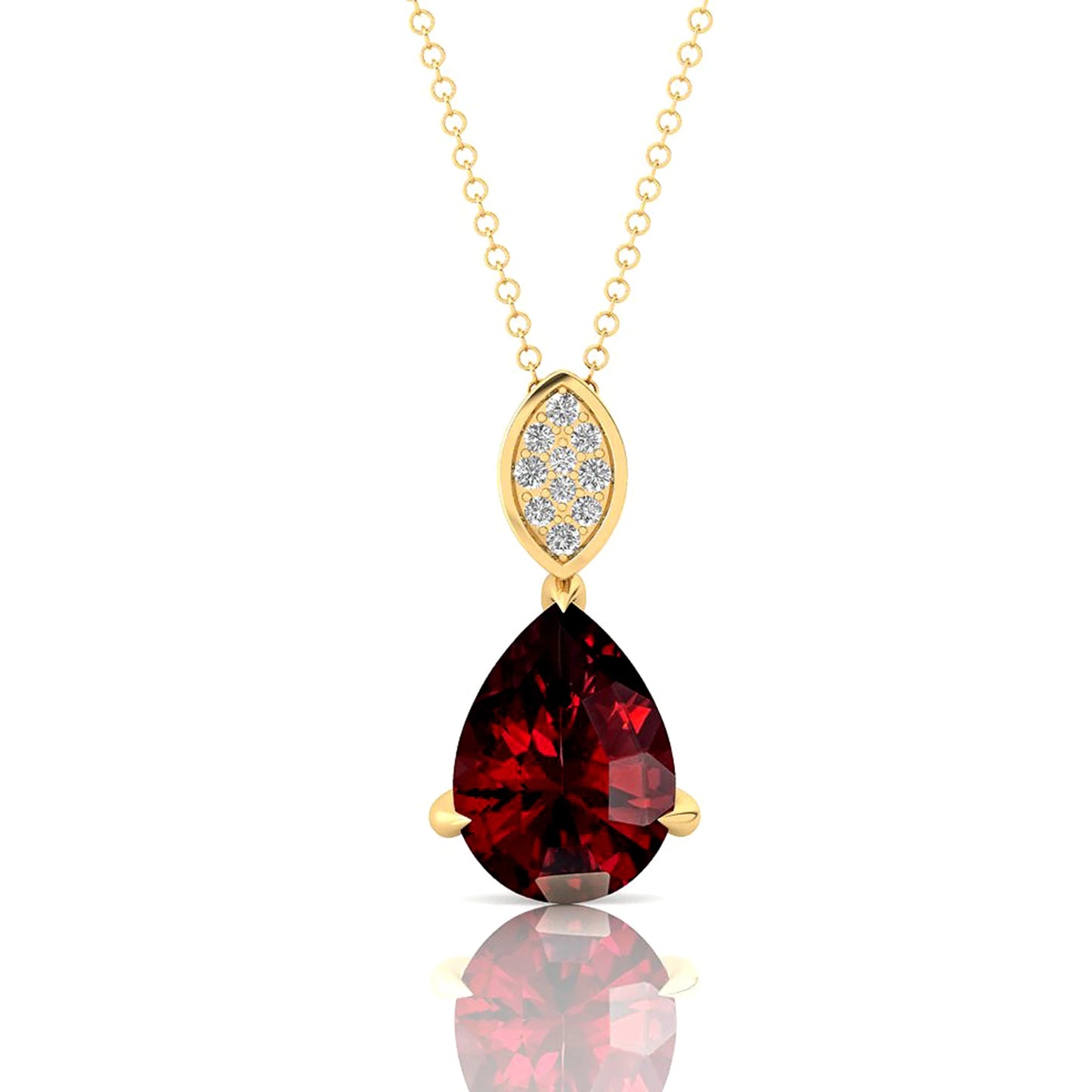 14K Solid Yellow Rose White Gold Rhodium Plated Cute Fancy Teardrop Pear Shaped Pendant Natural Red Garnet Gemstone Pendant Gift