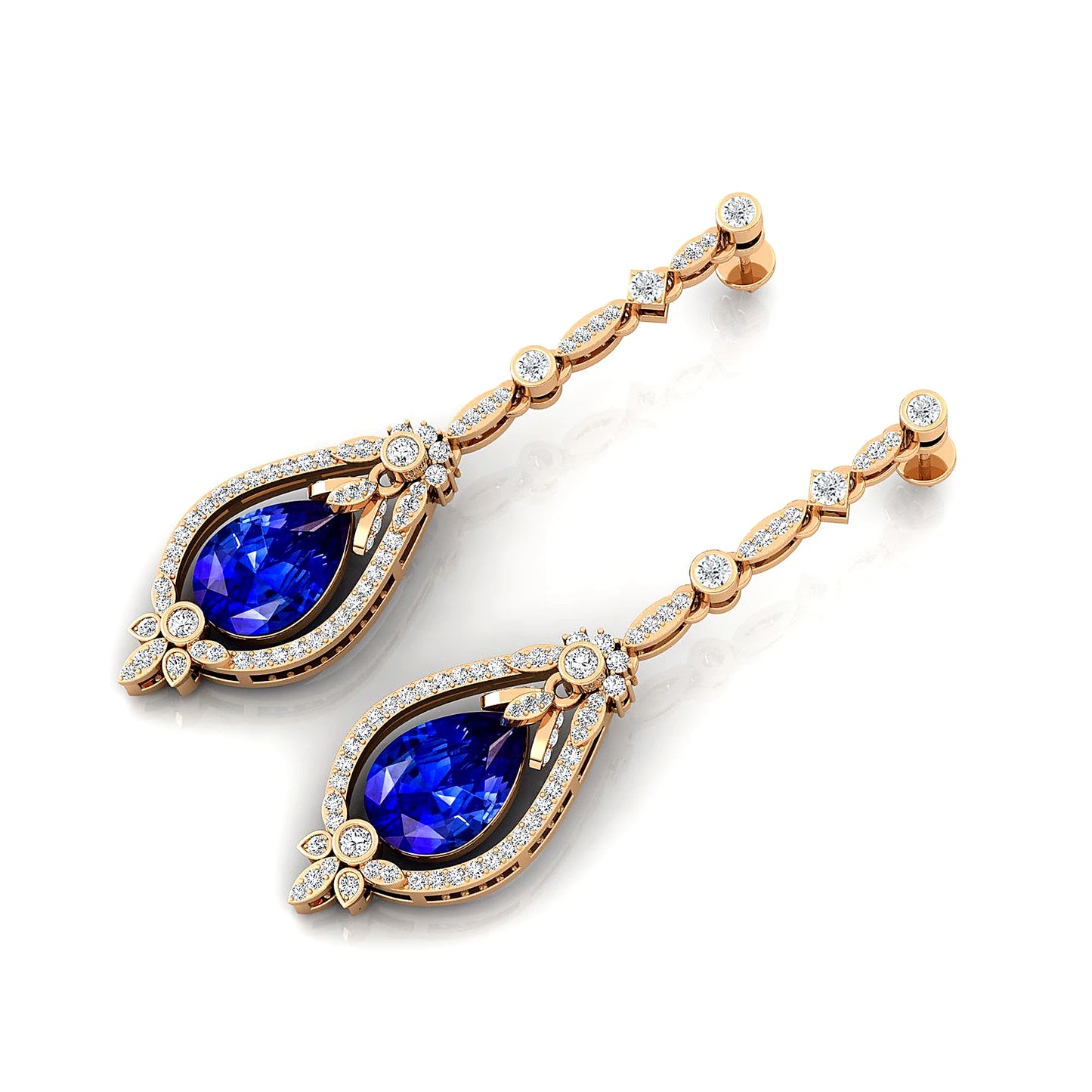 100% Lab Grown Blue Sapphire Luxury Handmade Solid Gold Drop Earrings with Real Diamonds Cute Style Party Gift Jewelry