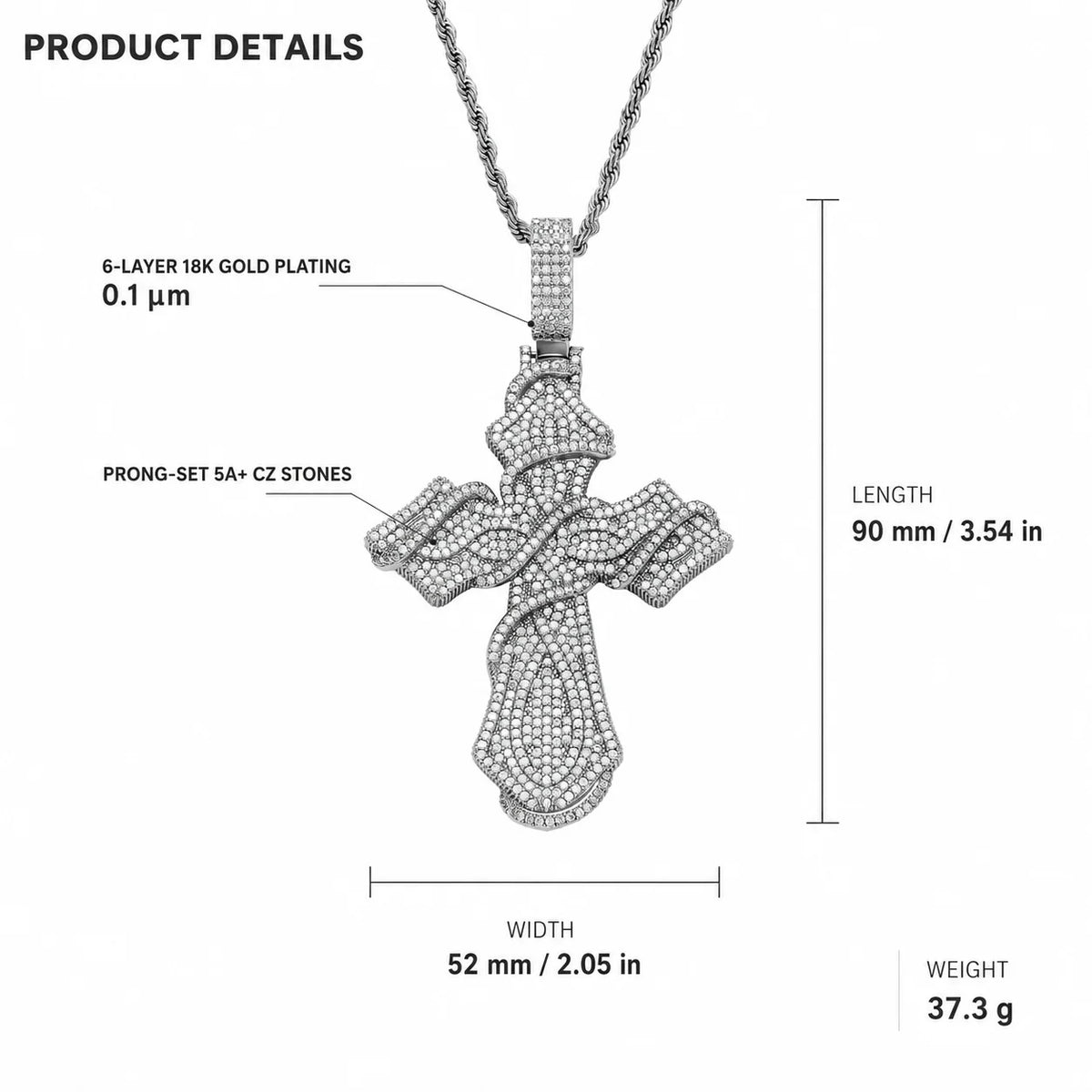 Hip Hop Jewelry Thorns With Cross Pendant Brass Zircon Iced Out Religious Jewelry for Men Women Hip Hop Pendant