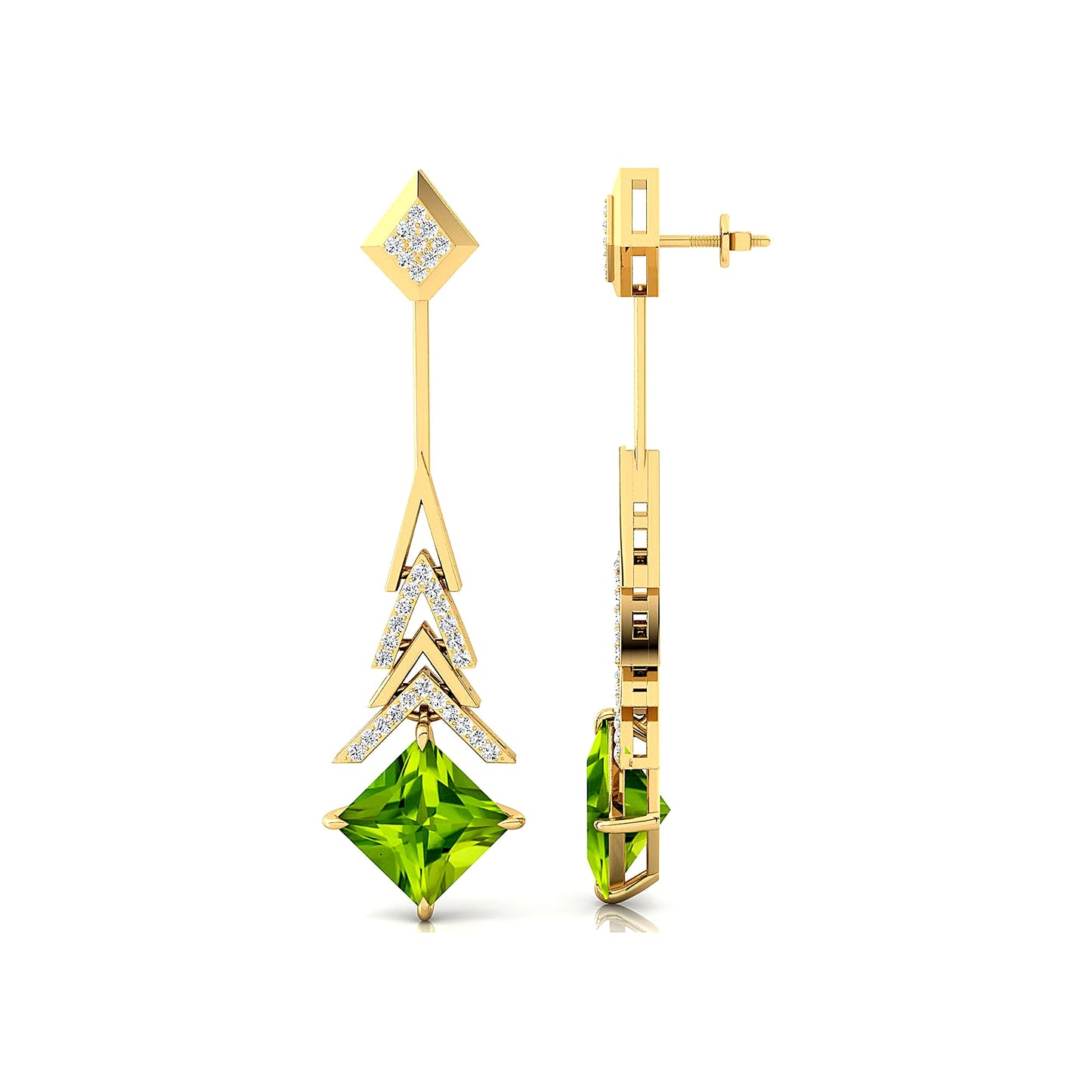 Premium Quality 18K Solid Gold Dangle Drop Earrings Natural Peridot Gemstone Real Diamonds Wedding Party Rhodium Plated Bulk OEM