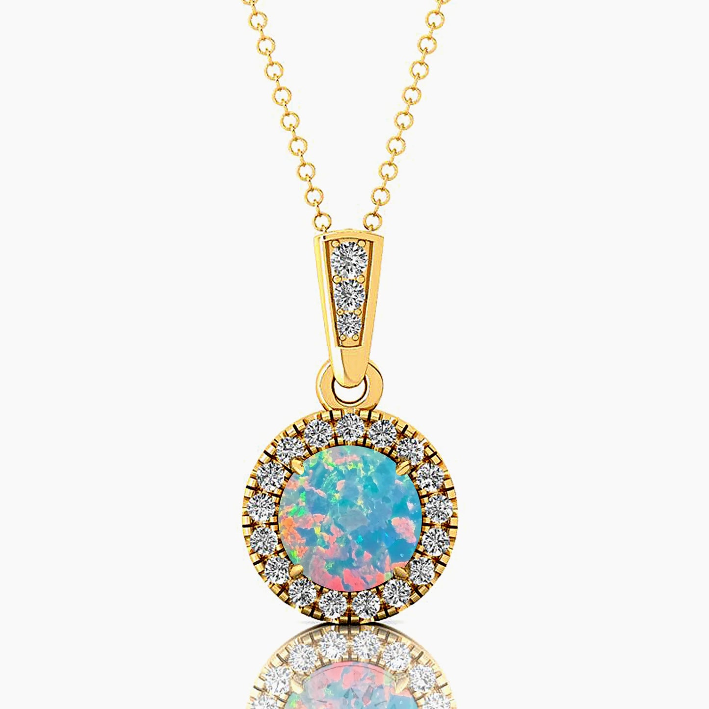 Brilliant Cut Ethiopian Opal Natural Luxurious 14k Rose Gold Rhodium Plated Cute Charm Pendant Necklace