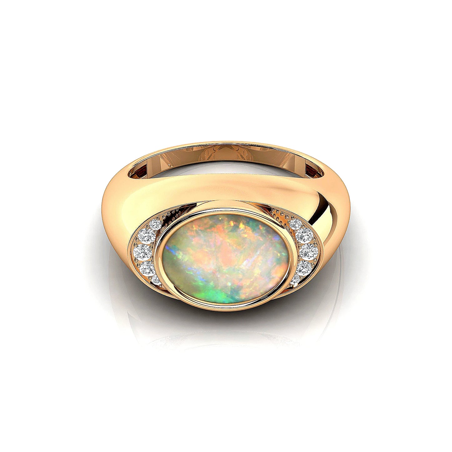 Minimalist Design Oval Cut Natural Ethiopian Opal Gemstone Wedding Luxurious Signet Ring With Real Diamonds 18k Solid Gold Rings