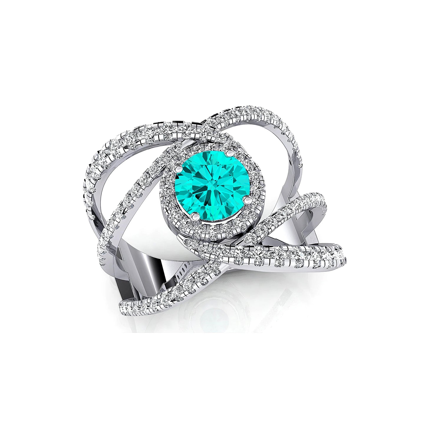 Lab Paraiba Tourmaline Solid Gold Fine Jewelry Women's Rings Natural Diamonds Rhodium Plated Wedding Engagement Birthstone