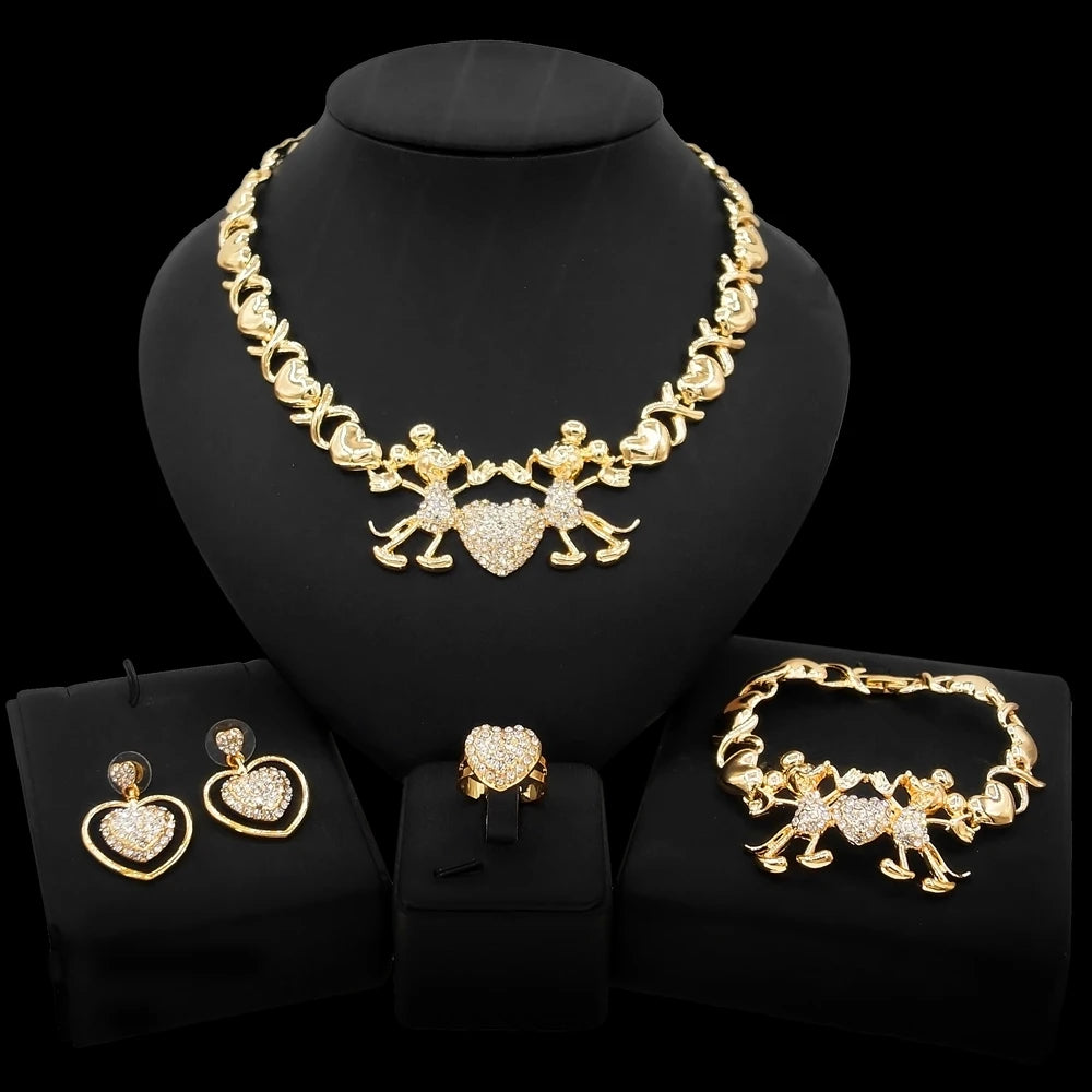 Zhuerrui Cartoon Pictures I Love You Kiss and Hug Jewelry Set Brazil Bridal Gold Womens Jewellery Party Girls Jewelry Sets X0153