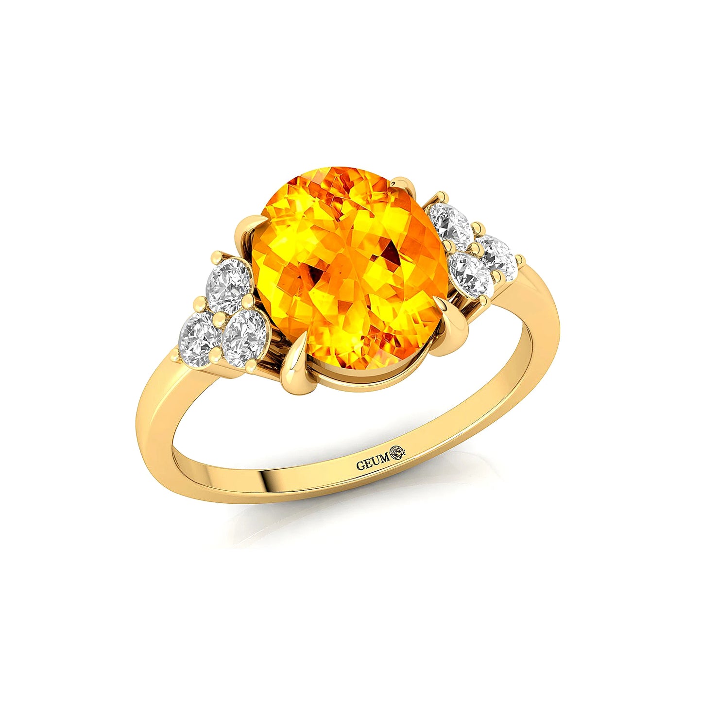Luxury Solid Gold Oval Cut Citrine Gemstone Ring Real Diamonds Pave Setting Certified Statement Wedding Engagement Ring Party