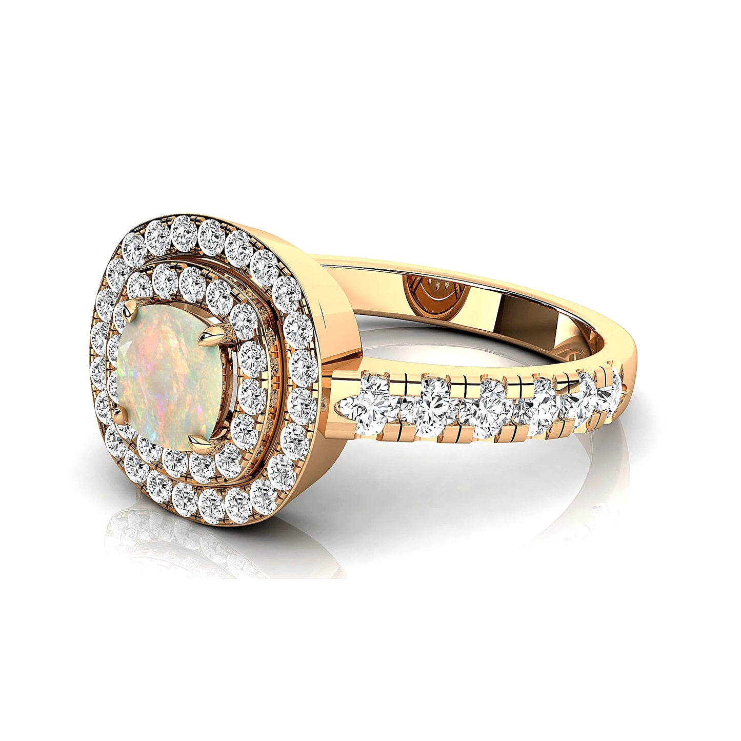 18kt Solid Gold Rings Natural Ethiopian Opal & Real White Diamonds Rhodium Plated Wedding Solitaire Halo Ring Fine Jewelry