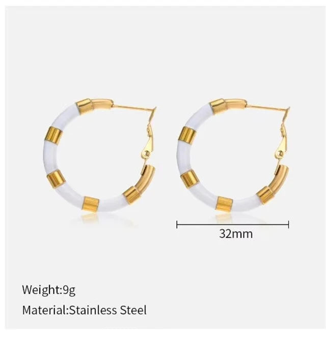 REDheart Colorful Oil-Dripping Stainless Steel Hoop Earrings Unique Simple Geometric Round Design 18K Gold-Plated for Ladies