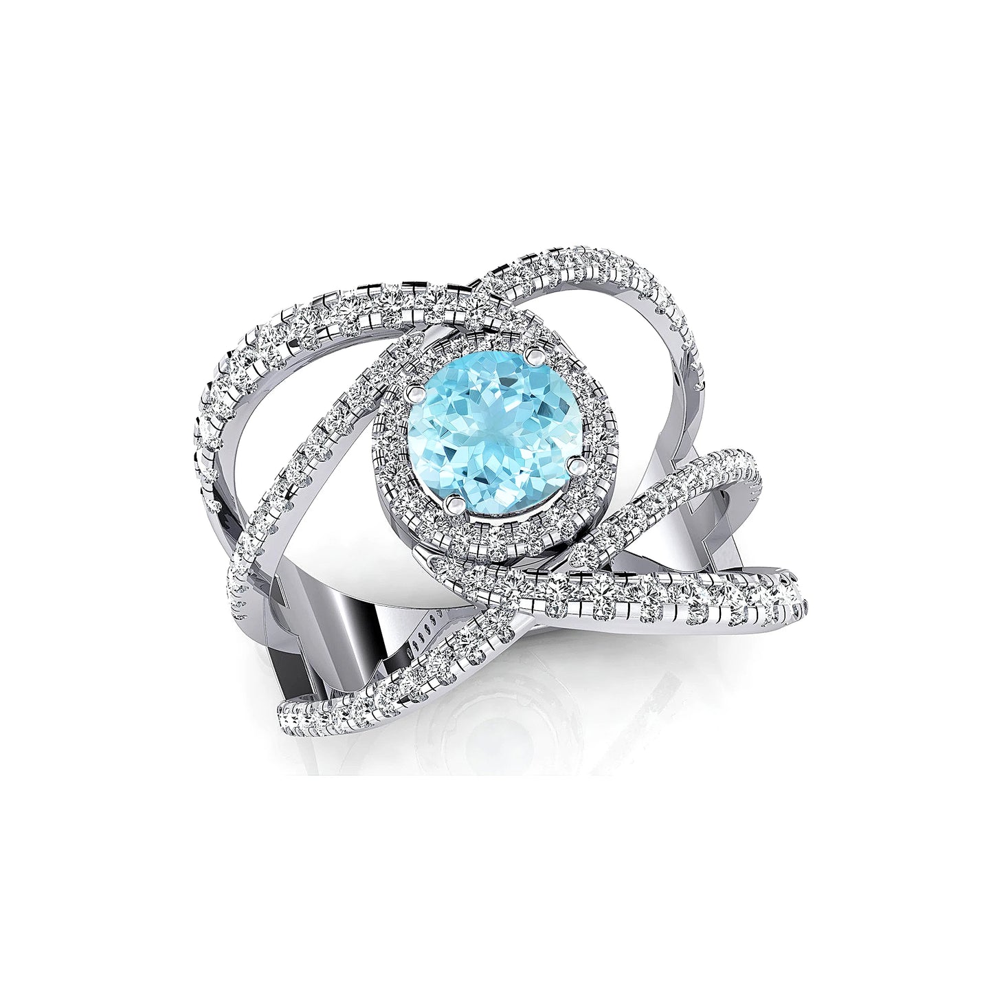 18k Solid Gold Dainty Rings Natural Aquamarine Gemstone White Diamonds Rhodium Plated Wedding Cocktail Solitaire Halao Ring Gift