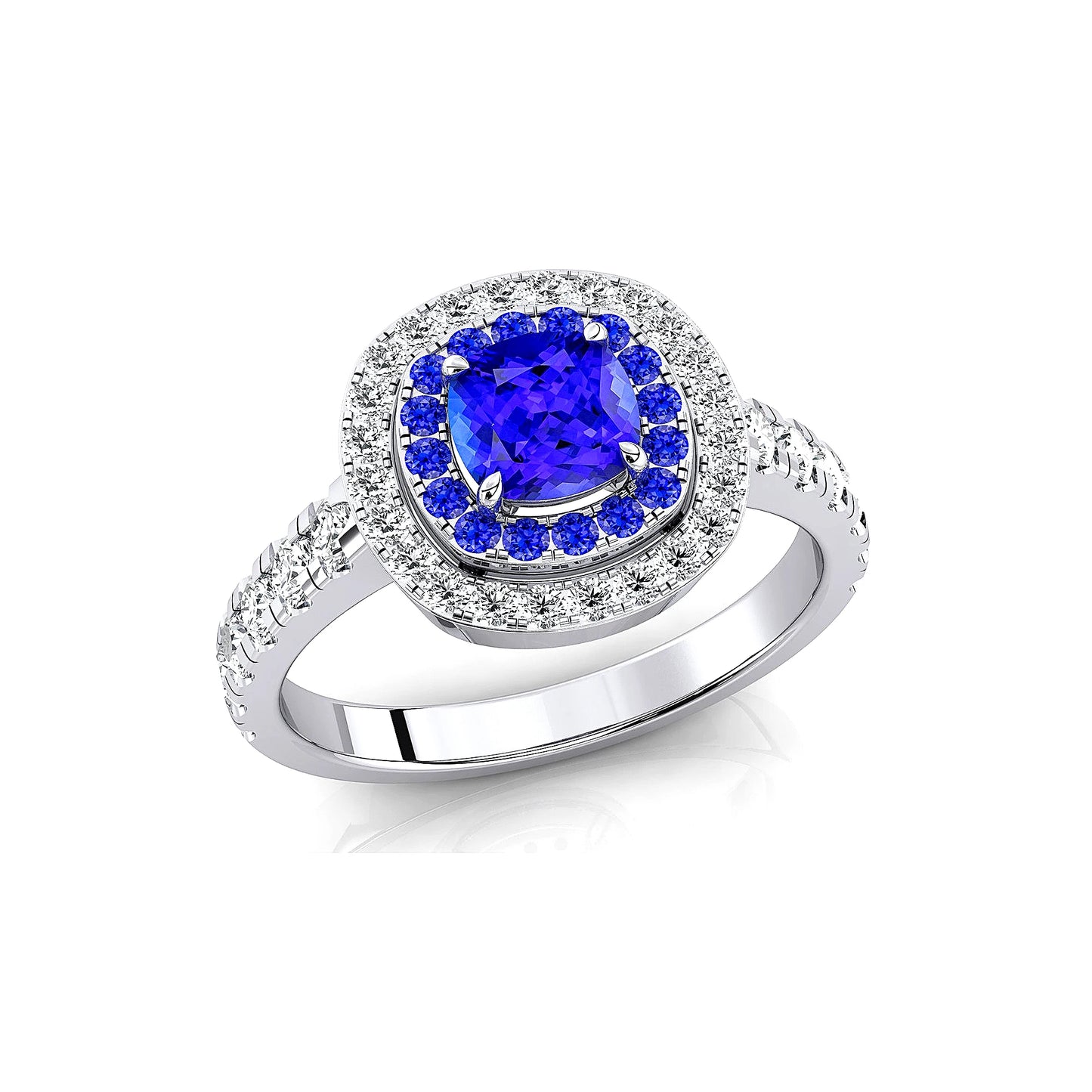 100% Natural Tanzanite Gemstone Halo Solitaire Ring 18K Solid Gold Rhodium Plated Certified Wedding Cushion Cut Wedding Rings