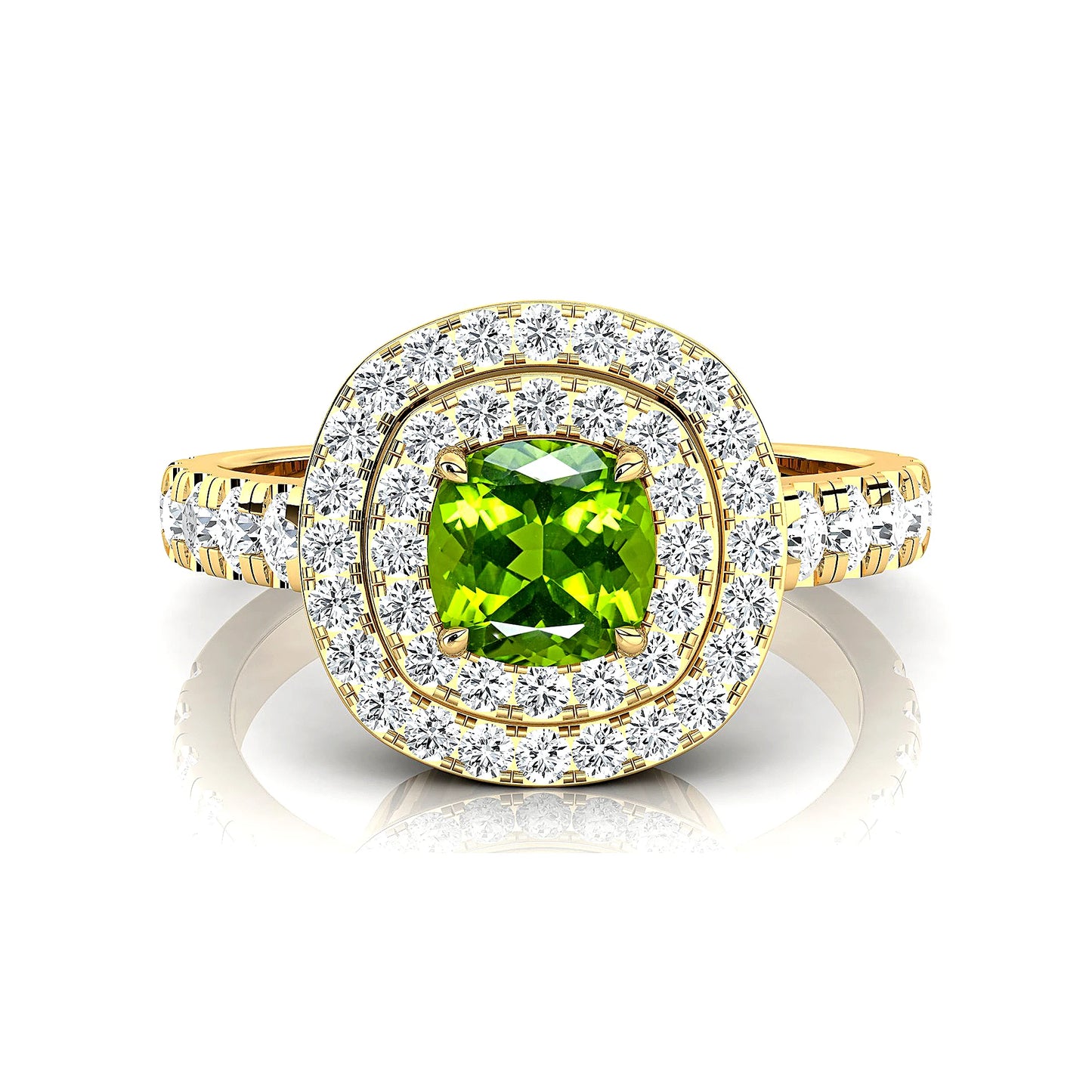 18kt Solid Gold Natural Peridot & Diamonds Rhodium Plated Classic Engagement Wedding Rings Fine Jewelry Valentine's Day Gifts