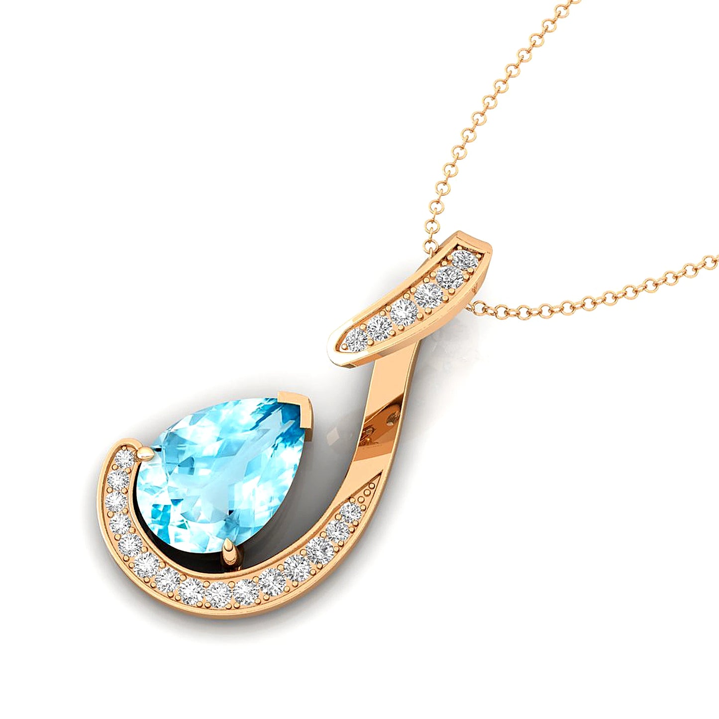18k Solid Gold Diamond Necklace With Exquisite Pear Shape Natural Aquamarine Gemstone and IGI Certified Real Diamonds Bulk OEM