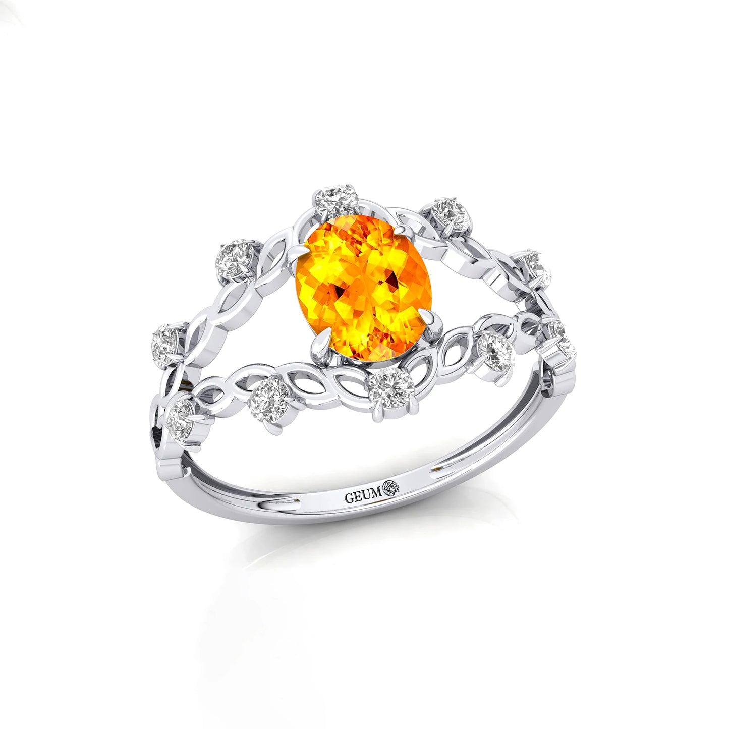 Unique Design Oval Cut 1.25Ct Natural Citrine Gemstone & Diamond Anniversary Rings in 18k Solid Gold Fine Jewelry Wedding Rings