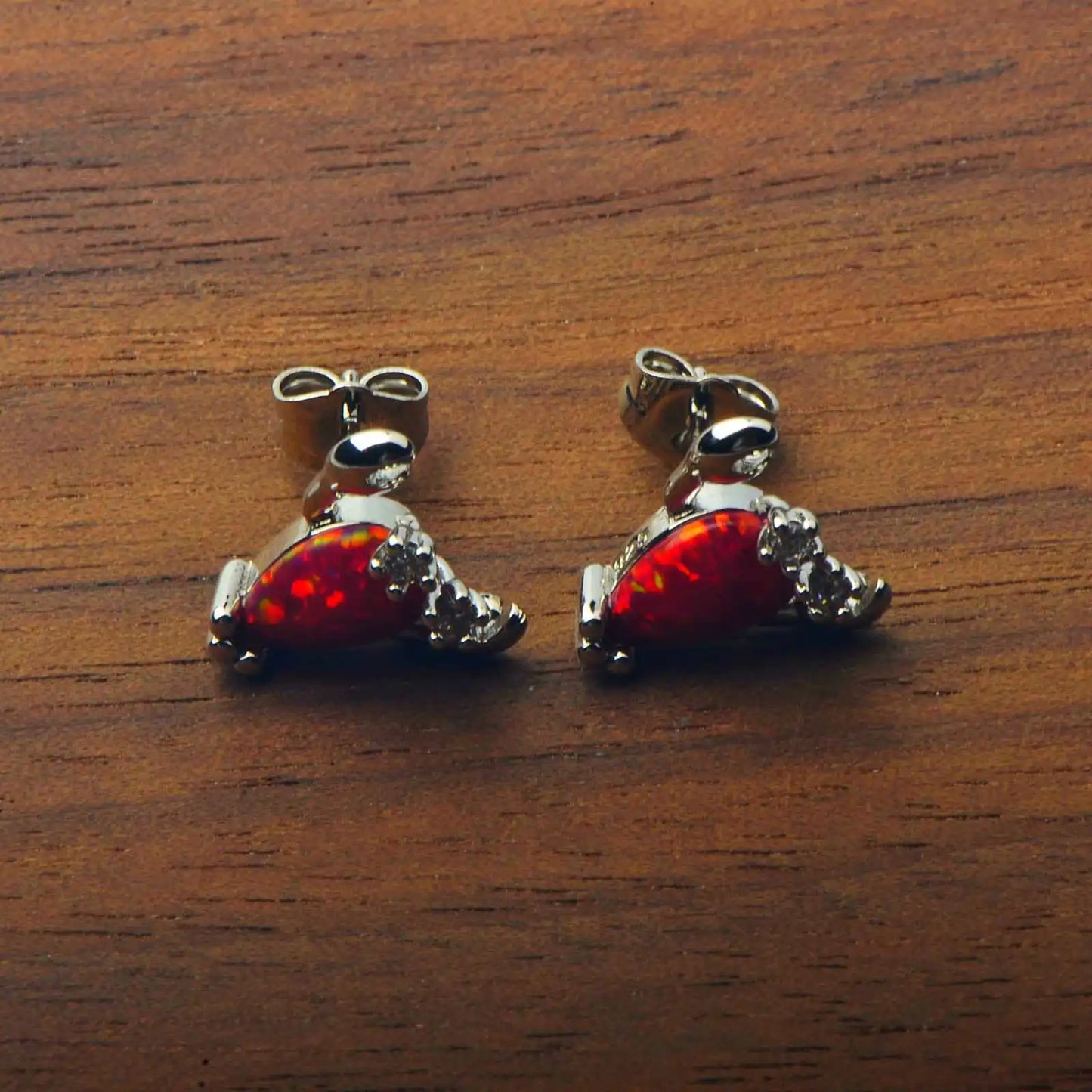Aobao Women's Silver Plated Brass Stud Bohemian Style Opal Animal Shape Earrings