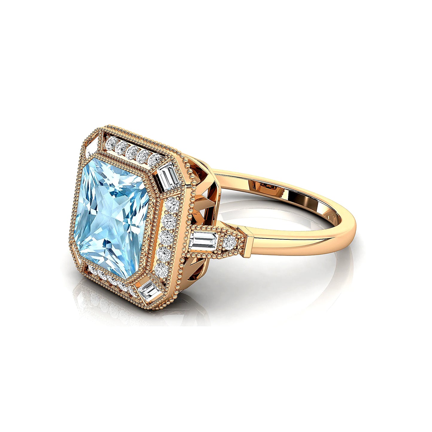 18k Solid Gold Engagement Rings Aquamarine Gemstone Real Diamonds Rhodium Plated Classic Wedding Valentine's Day Gifts for Women