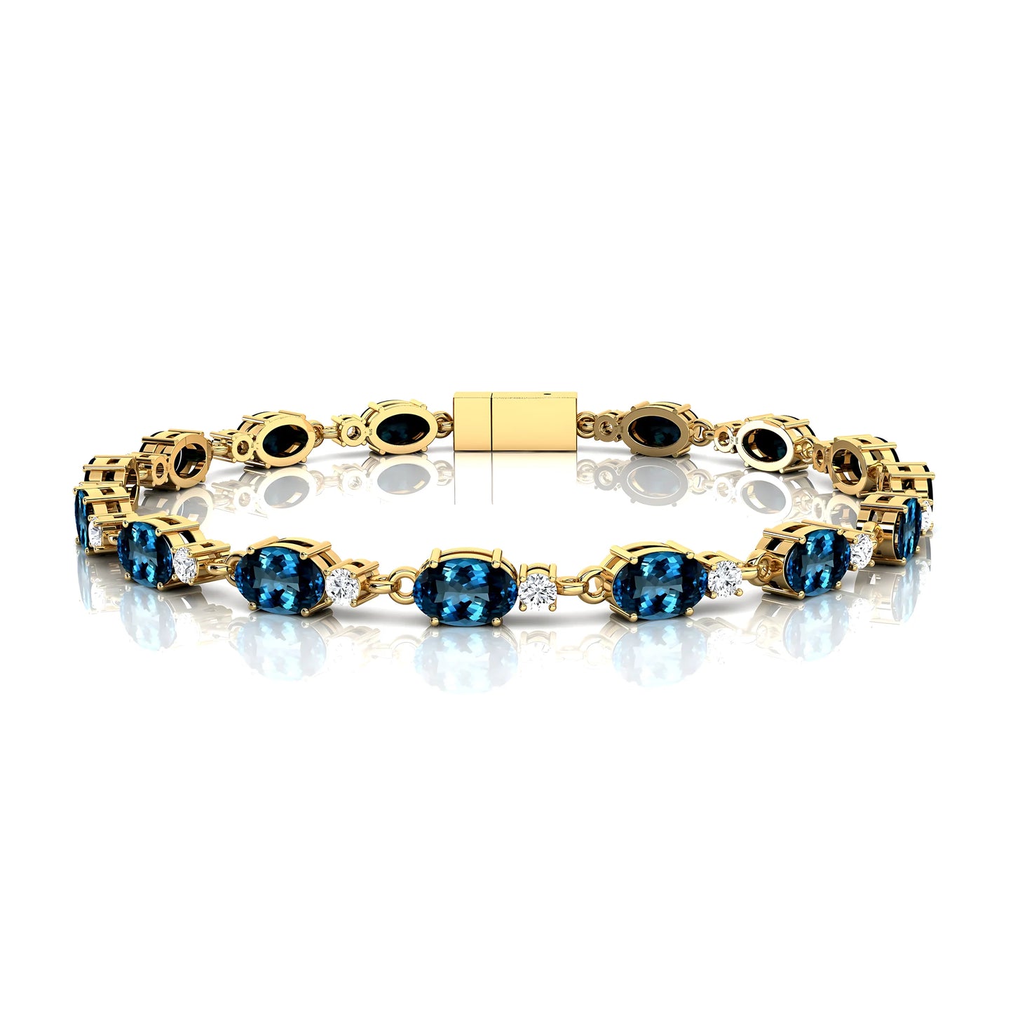 Custom 14k Gold 2.2mm Tennis Bracelet High Quality Fine Jewelry Natural London Blue Topaz & Diamond Unisexual Tennis Bracelets