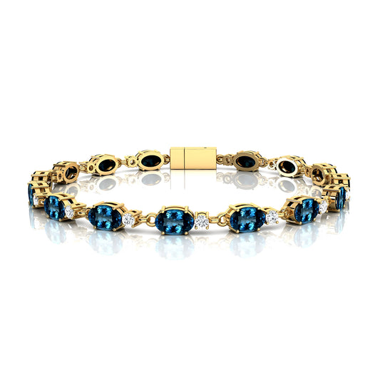 Custom 14k Gold 2.2mm Tennis Bracelet High Quality Fine Jewelry Natural London Blue Topaz & Diamond Unisexual Tennis Bracelets