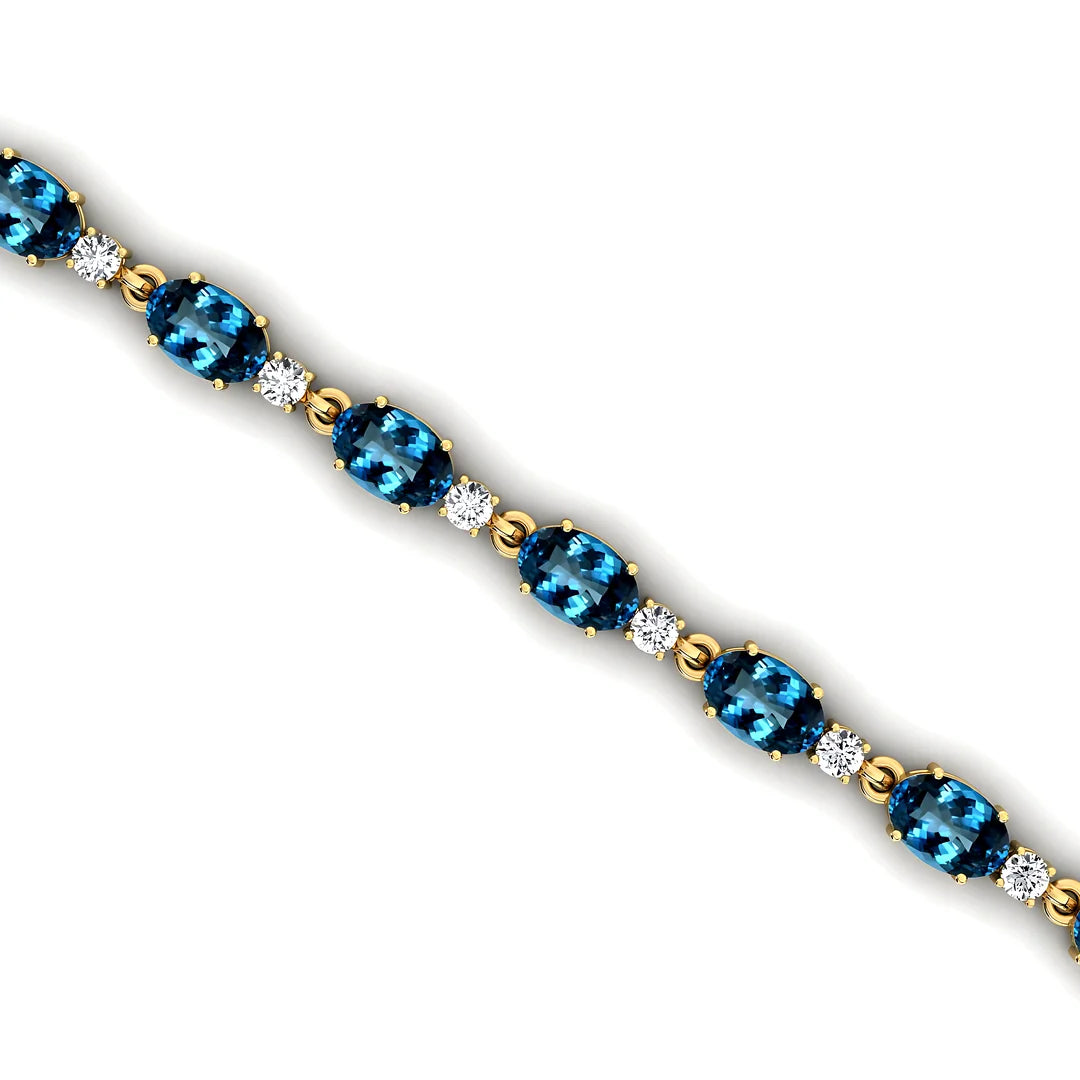 Custom 14k Gold 2.2mm Tennis Bracelet High Quality Fine Jewelry Natural London Blue Topaz & Diamond Unisexual Tennis Bracelets