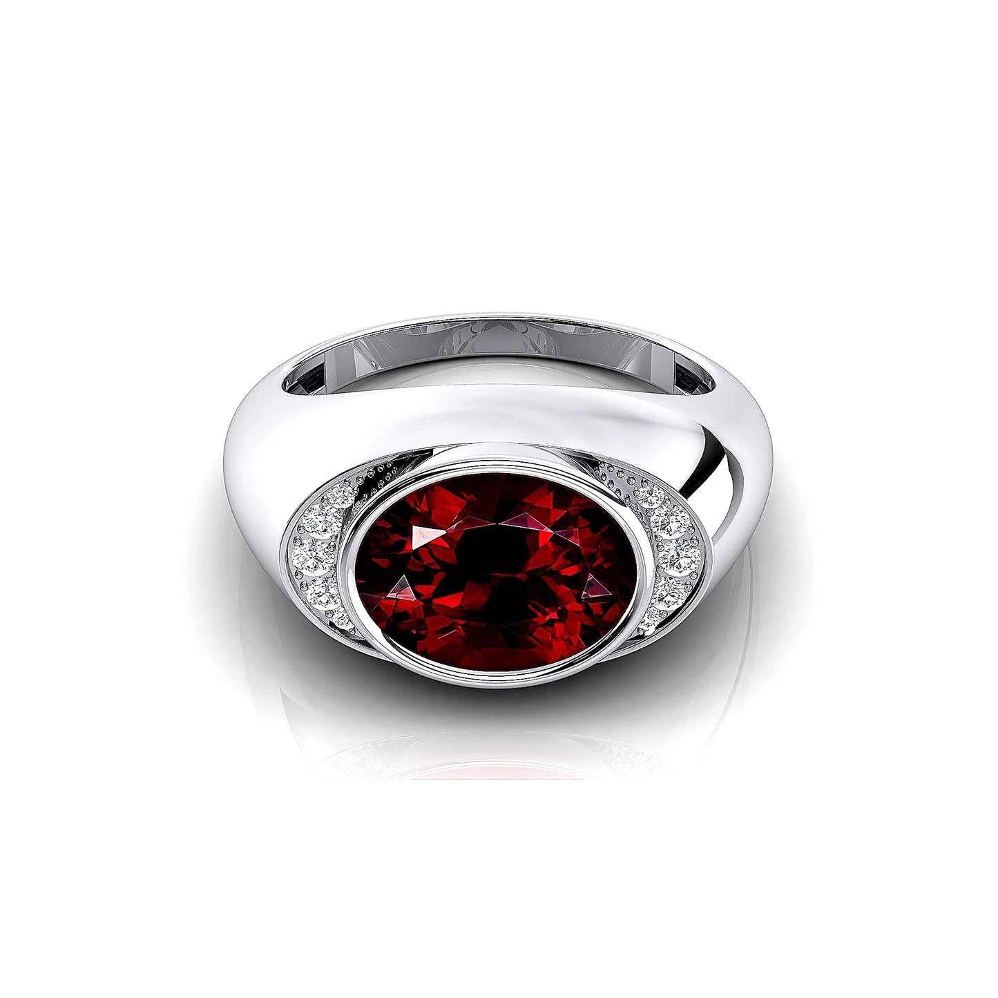 Oval Cut Natural Garnet Gemstone Ring With Real Diamonds Anniversary Gift 18k Solid Gold Rhodium Plated Fine Jewelry For Party