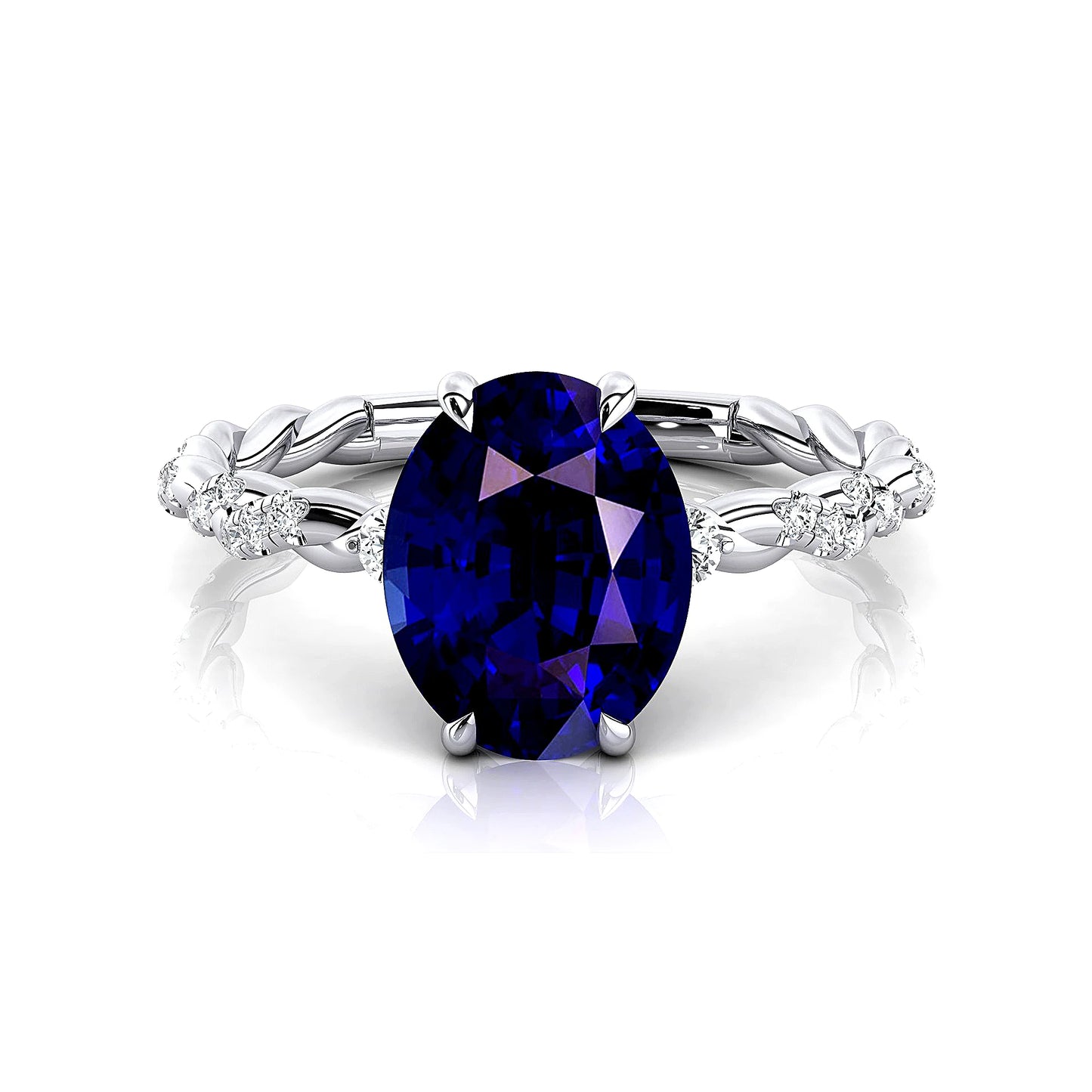 Vintage Design 18k Solid Gold Halo Solitaire Rings Adorned Cut Lab Grown Blue Sapphire Gemstone Real White Diamonds Wedding
