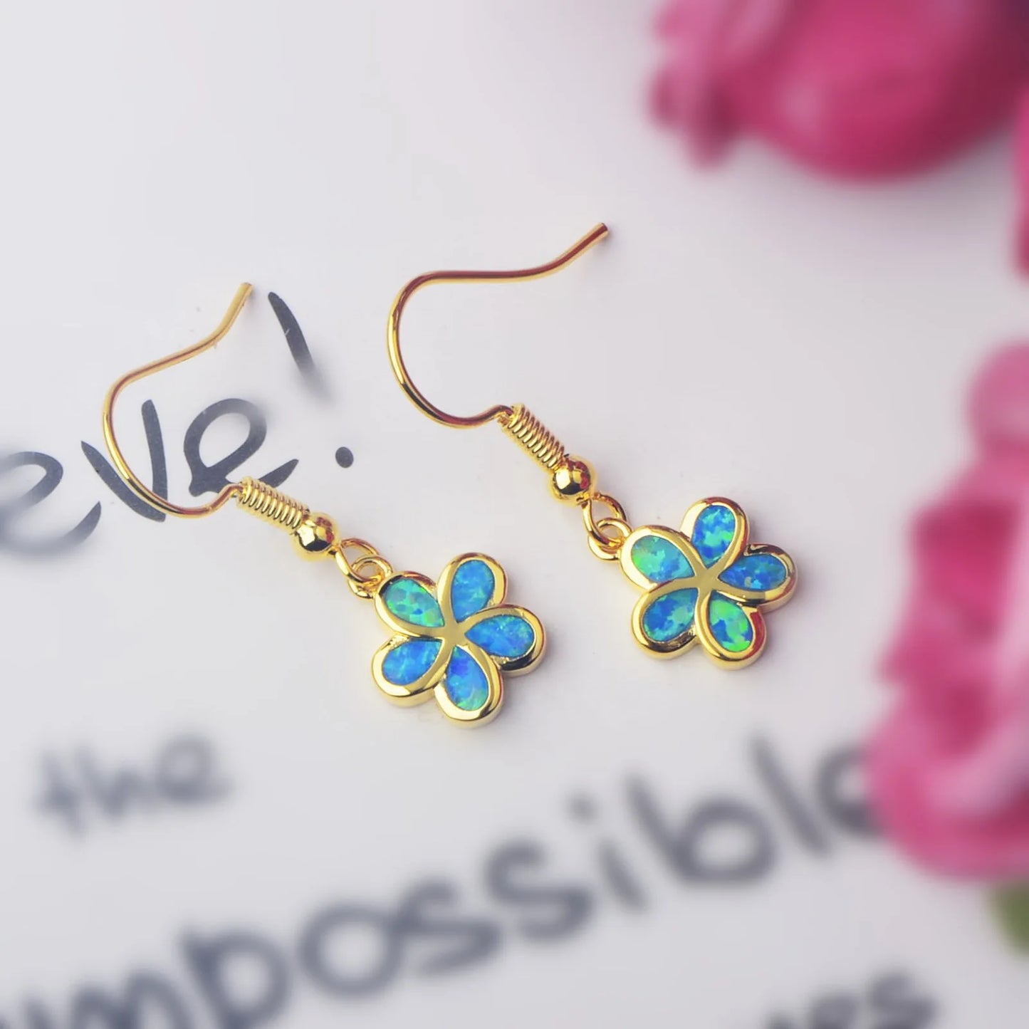 TikTok ins European and American style Opal blue women's Australian opal flower earrings Opal earrings wholesale