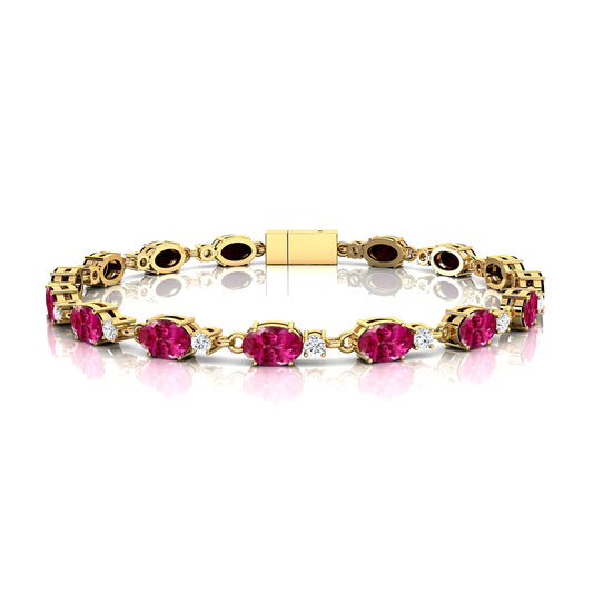 14K Gold Genuine Oval Shape Pink Sapphire Gemstone Stackable Tennis Bracelet For Unisex Hot Sale Good Quality Tennis Bracelets