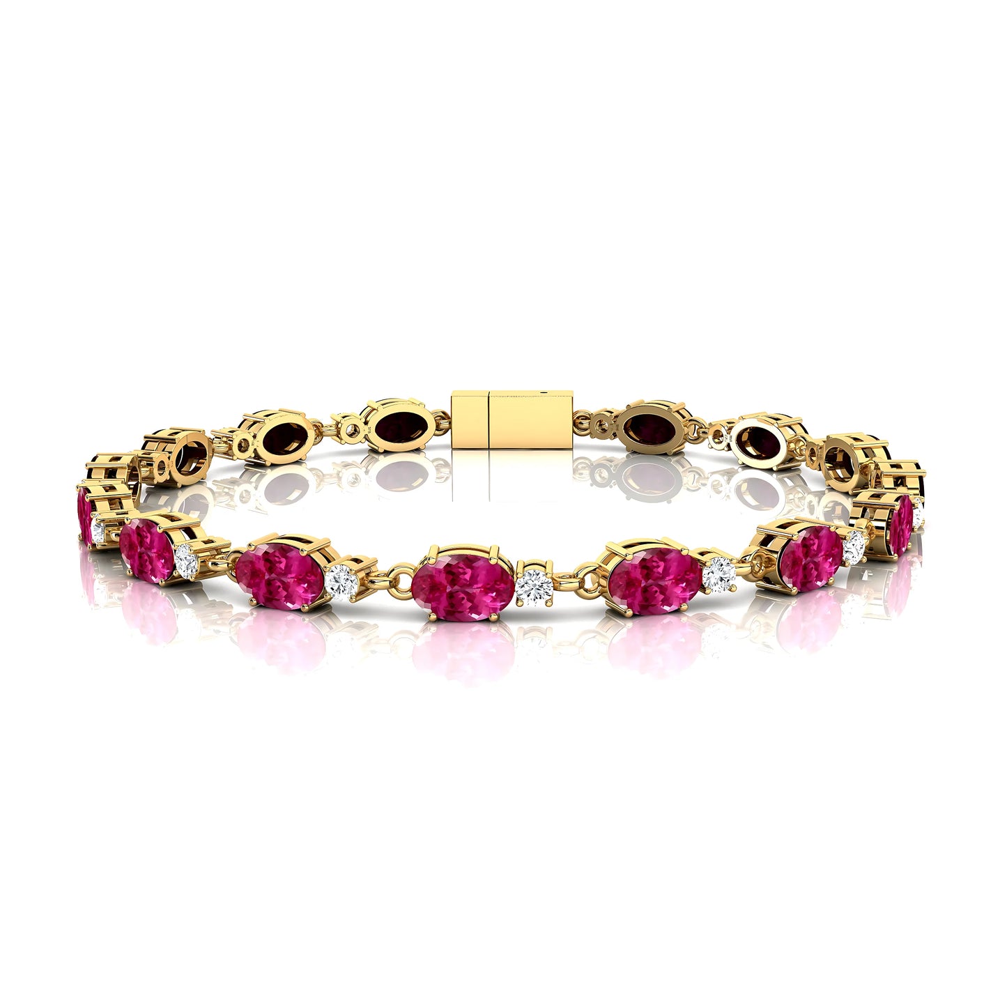 14K Gold Genuine Oval Shape Pink Sapphire Gemstone Stackable Tennis Bracelet For Unisex Hot Sale Good Quality Tennis Bracelets