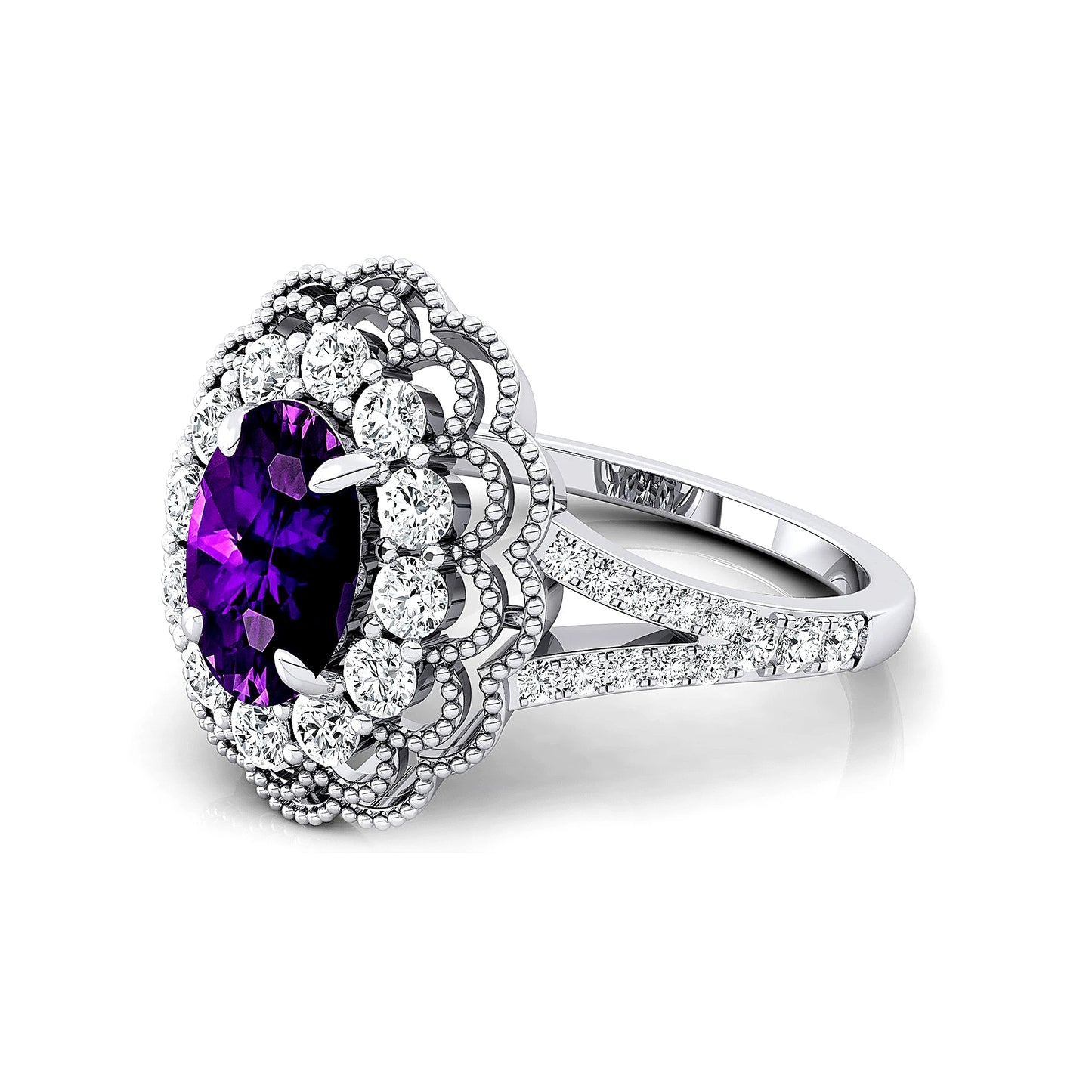 18K Solid Gold Engagement Rings Cut Natural Amethyst Gemstone Real Diamonds Custom Birthstone Wedding Valentine's Day Gifts