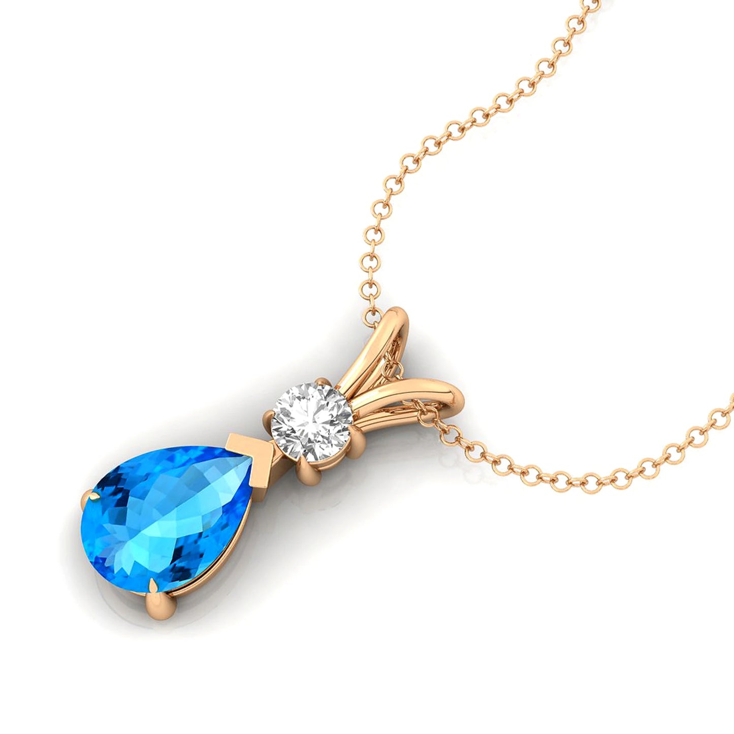 Luxurious Solid Gold Cute Women's Pendant White Diamond for Swiss Blue Topaz Gemstone Charm Necklace Rhodium Plated Third Party