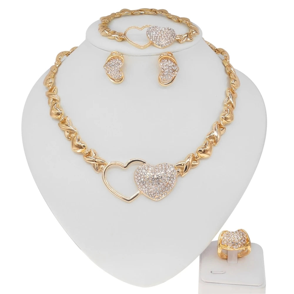 Zhuerrui Big Heart Xoxo Gold Plated Jewelry Set I Love You Hugs and Kisses Wedding Party Indian Bridal Fine Jewellery Sets X0134