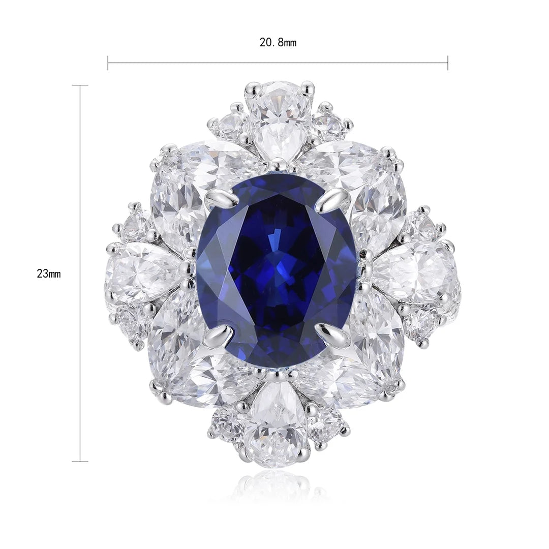 Gemfiori Anster Oval Cut Lab Created Diamonds and Ring S925 Sterling Silver Lab Grown Sapphire Women Ring