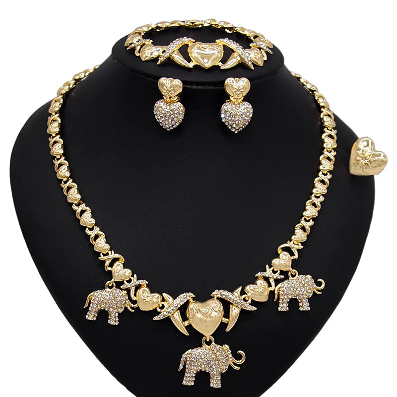 Zhuerrui Luxury African Brazilian Gold Wedding Party Xoxo Jewelry Sets Crystal Elephant I Love You Hug and Kiss Jewelry SetX0073