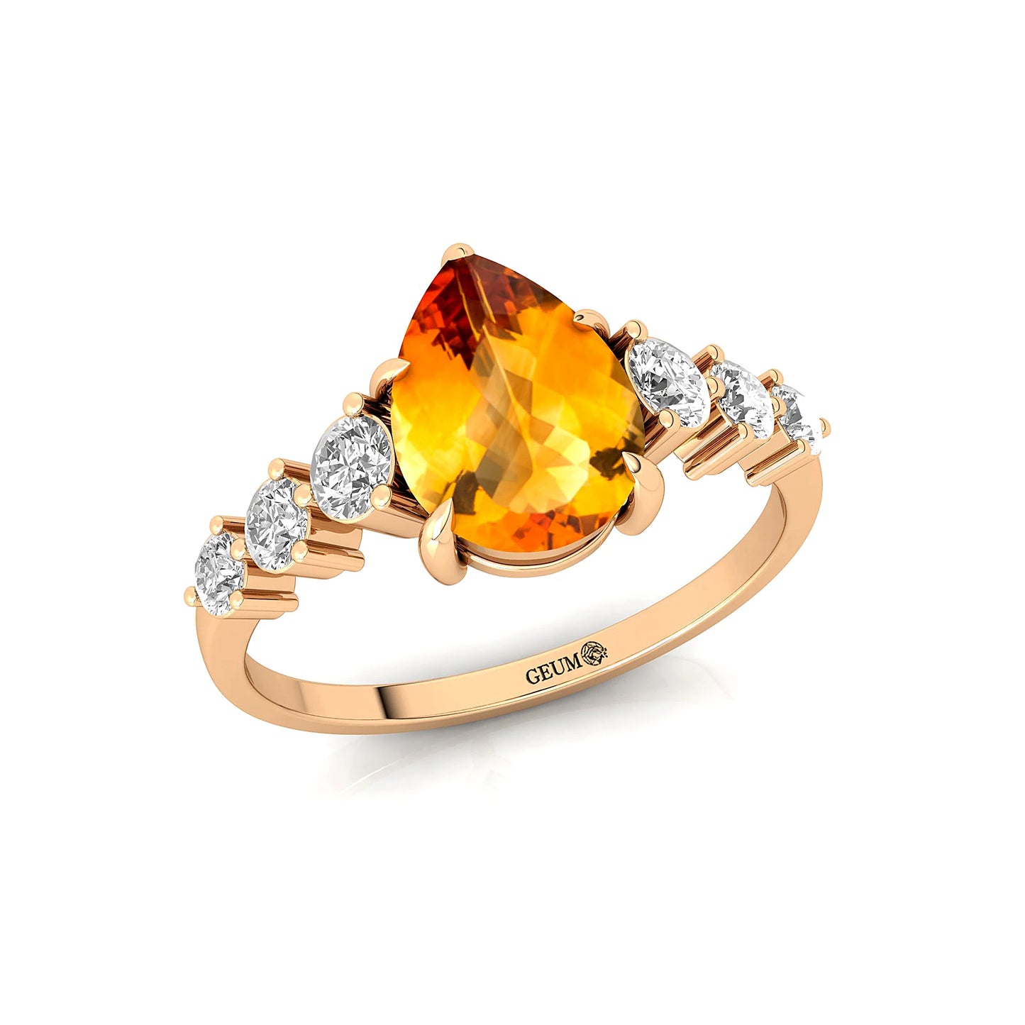 Natural Gemstone Dazzling Pear Cut Citrine 18k Solid Rose Gold Bridesmaid Cluster Rings with Genuine Diamonds at Wholesale Price
