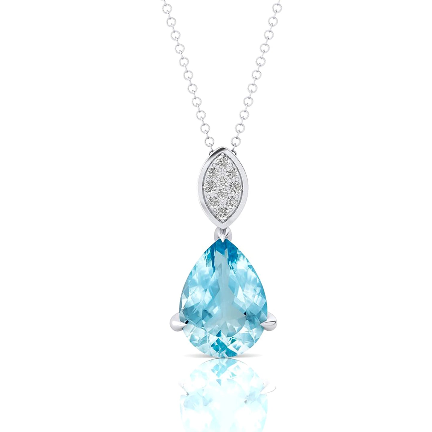 Natural Aquamarine Gemstone 14k Solid Gold Handmade Cute Rhodium Plated Teardrop Pendant Necklace Wholesale Supplier Jewelry
