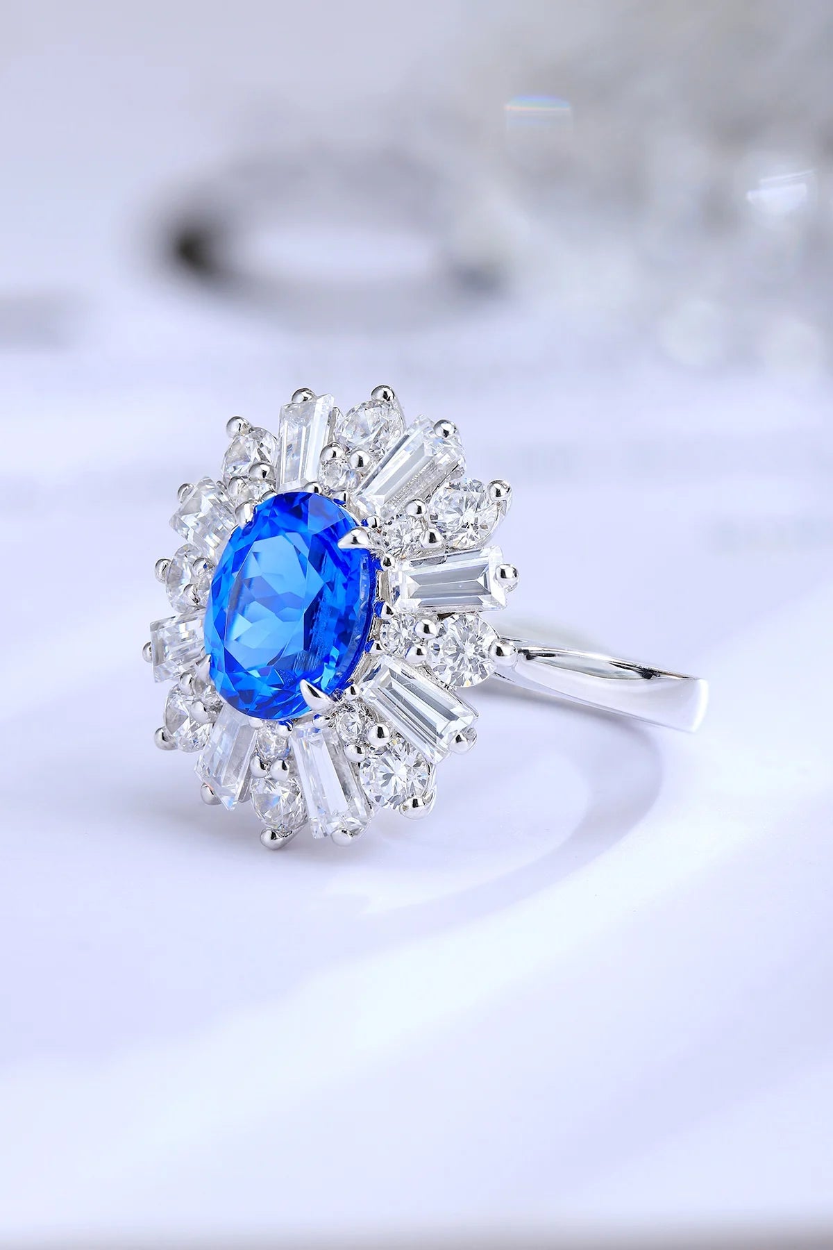 Gemfiori Anster Oval Cut Lab Made Diamonds and Ring S925 Sterling Silver Lab Created Cobalt Spinel Women Ring