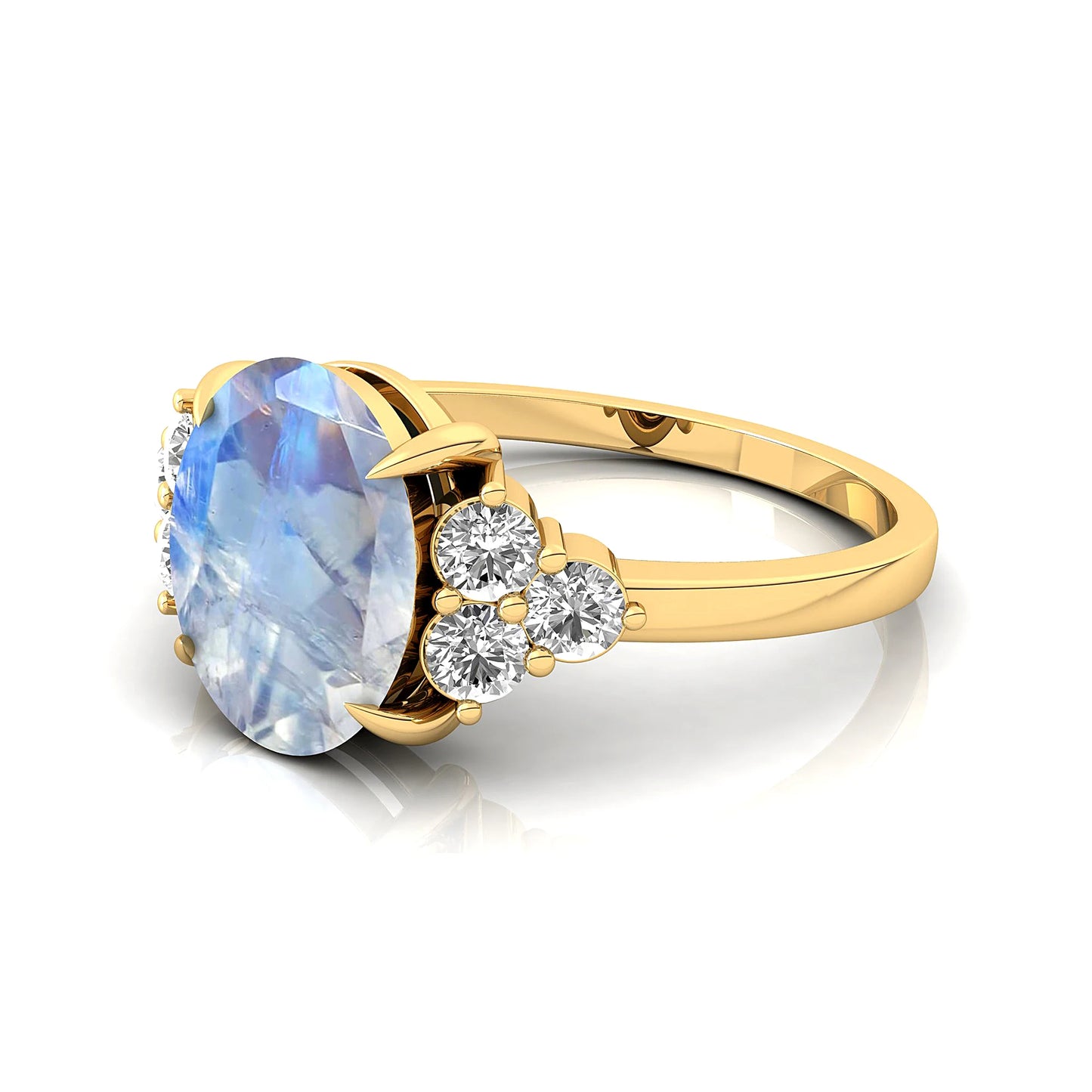 Exquisite Design Natural Rainbow Moonstone Real IGI Certified Diamond Cluster Rings Pure 18k Yellow/White/Rose Wedding Ring Gift