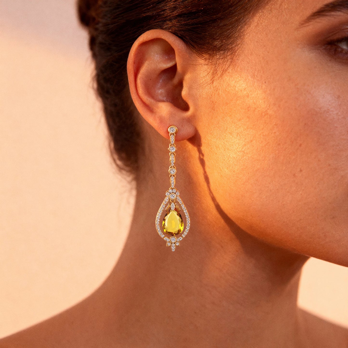 18k Gold Natural Citrine Gemstone Real Diamond Dangle Drop Earrings 14K Solid Gold Rhodium Plated Certified Cute Design Weddings
