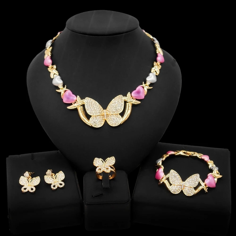 Zhuerrui Wholesale Jewelry Set 18k Gold Butterfly Jewelry Fashion butterfly Necklace butterfly Jewelry Set X0167