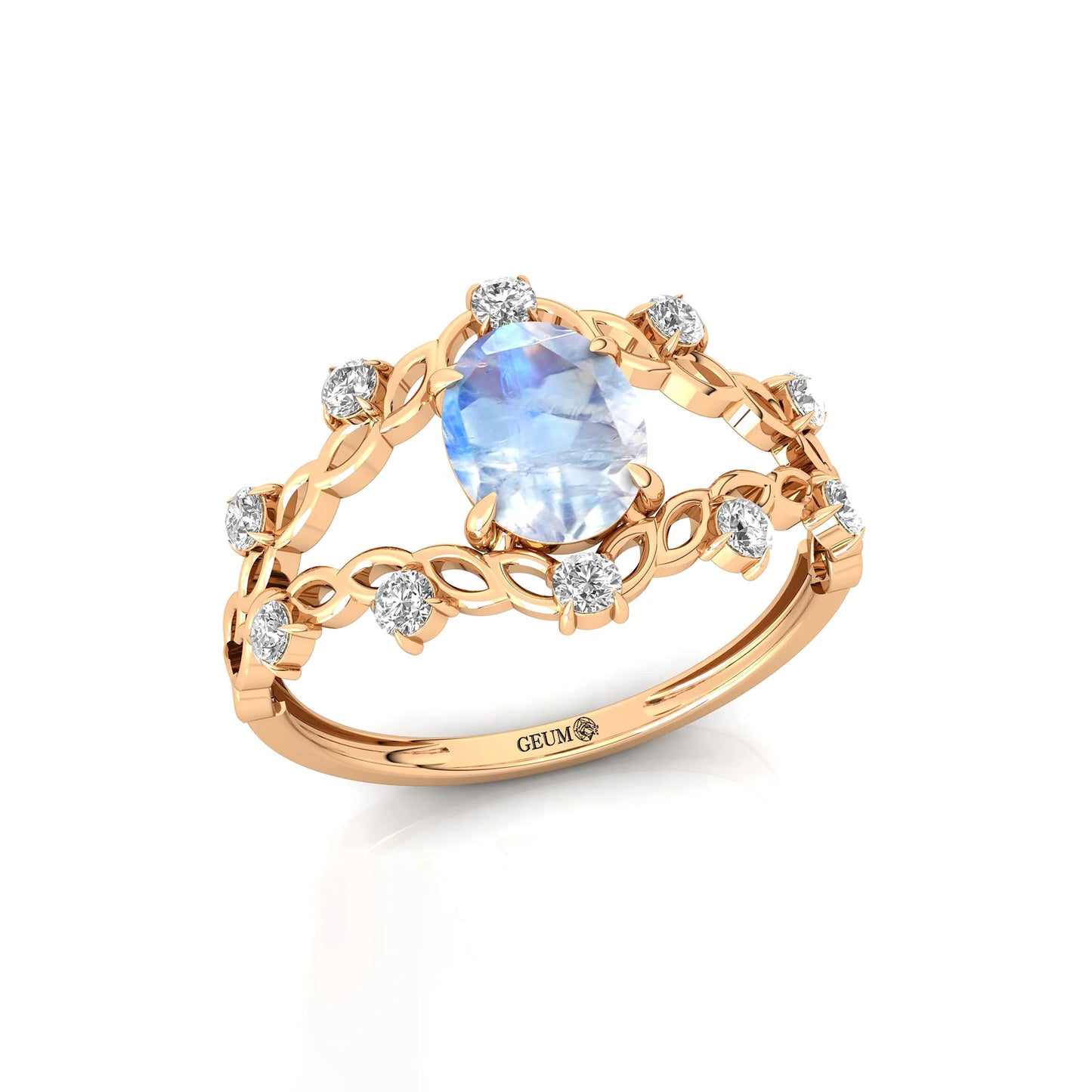 Natural Rainbow Moonstone Oval Faceted Cut Gemstone Wedding Ring 14k Pure Gold Adorned Natural Diamonds Luxurious Gift for Her