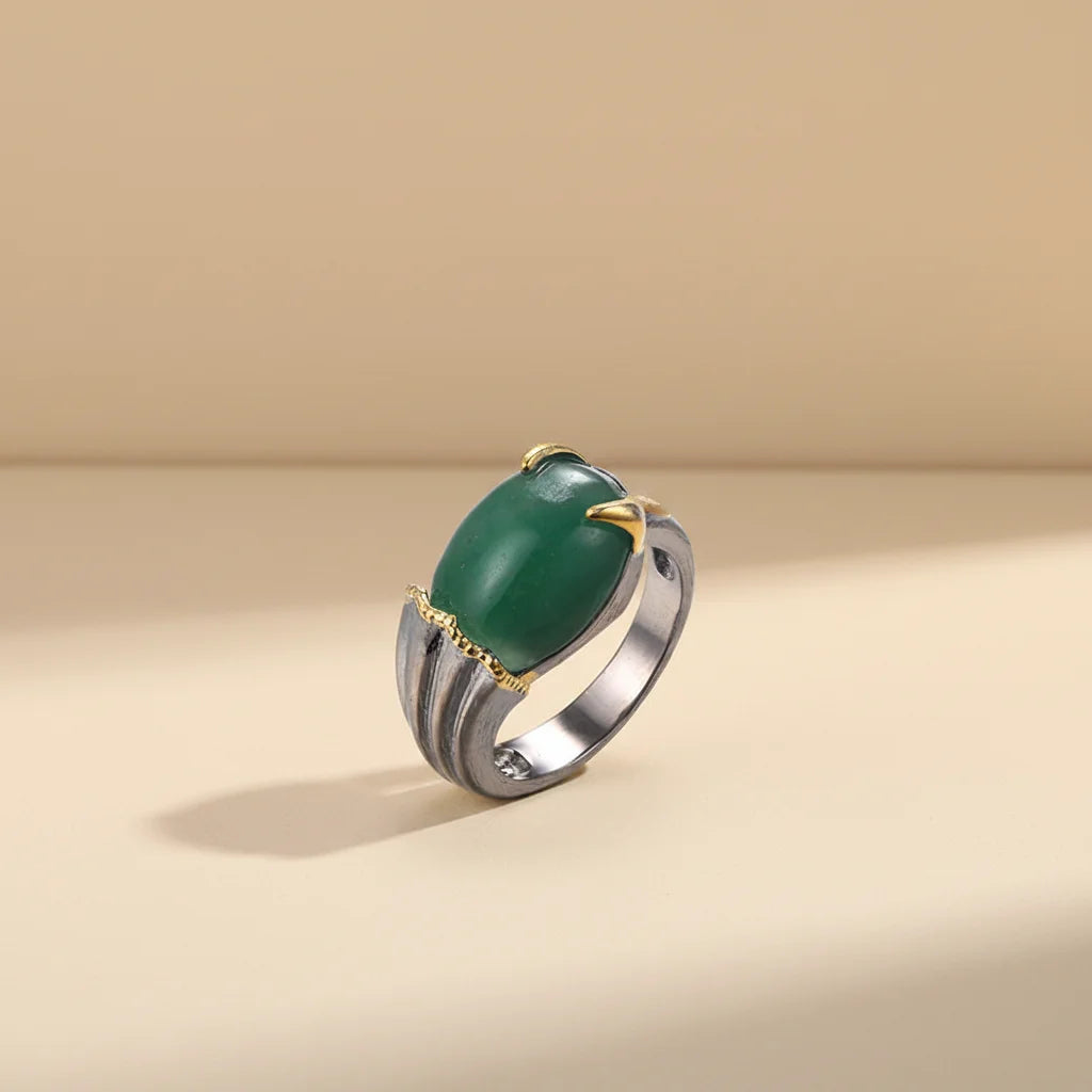 PERFECT Wholesale Designs 925 Sterling Silver Gold Plated Jade Handmade Ring