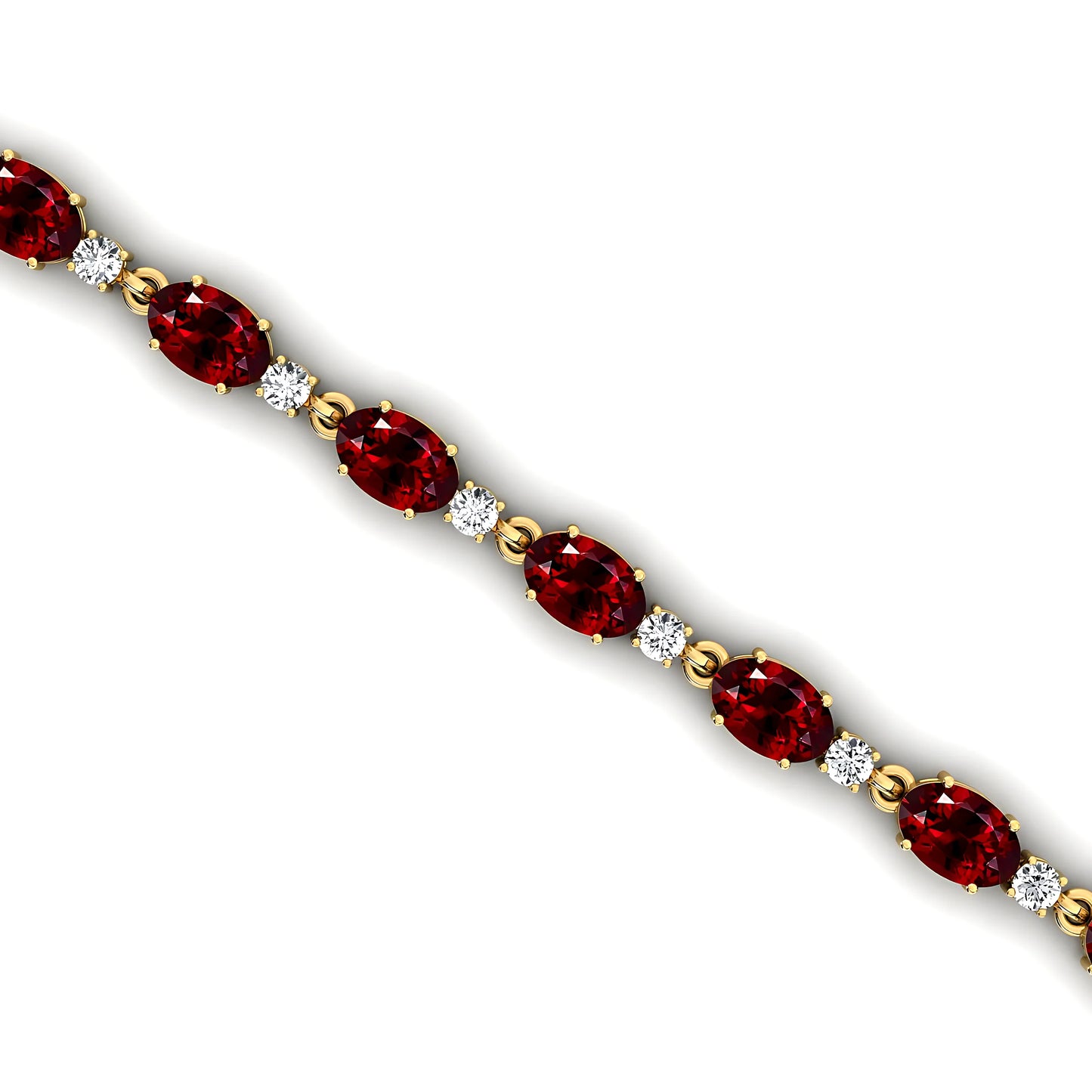 14k Solid Gold Customize Prong Setting Natural Diamond With Red Garnet Tennis Bracelet For Women Oval Gemstone Tennis Bracelet