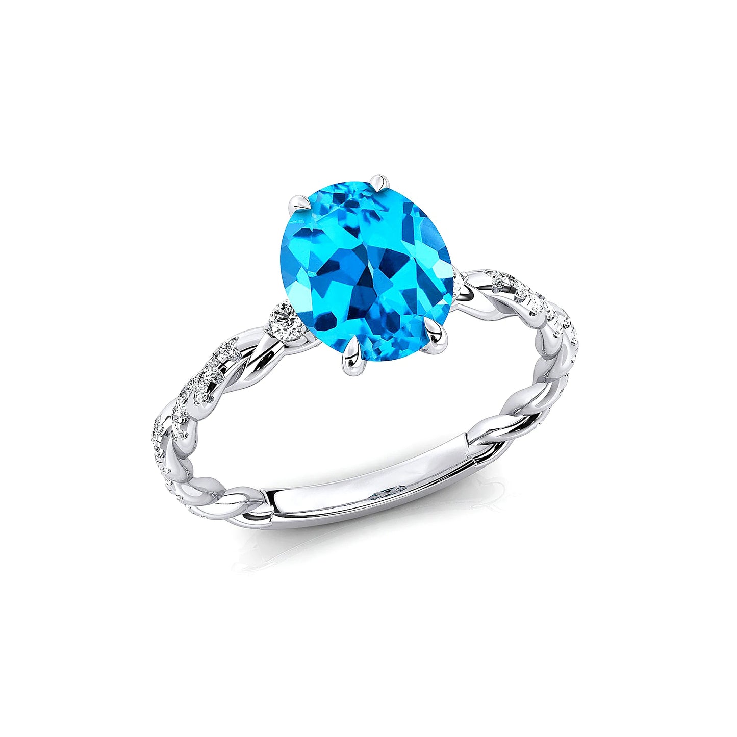 14k Solid Gold Rhodium Plated Wedding Anniversary Rings Natural Swiss Blue Topaz Gemstone Real Diamonds Party Gift Ring For Her