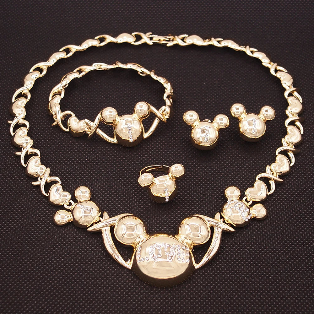 Zhuerrui Christmas Gift I Love You Hugs and Kisses Jewelry Sets American Zircon Gold Plated Cartoon Animals Jewelry Set X0085
