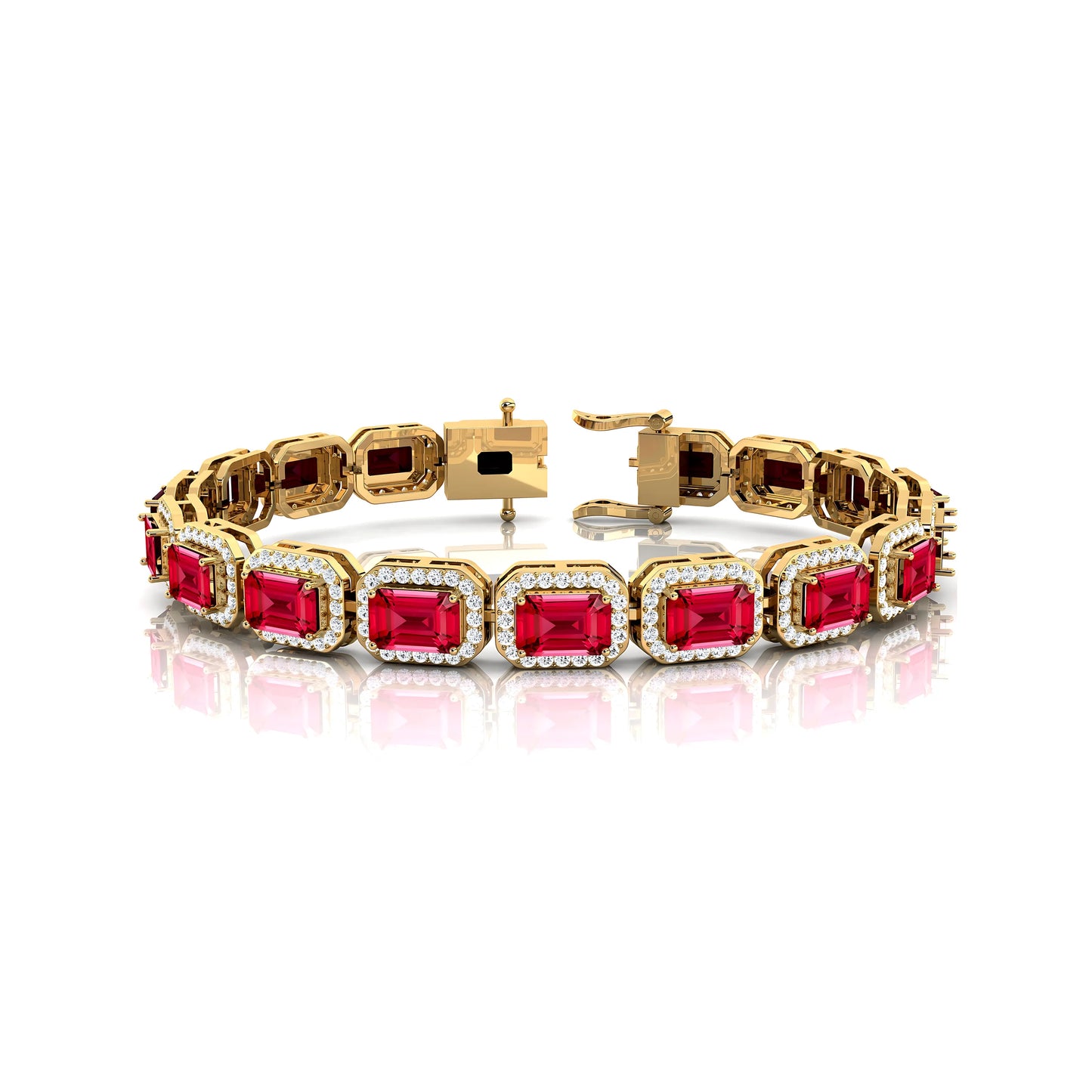 Dainty 14K Gold Octagon Natural Diamond & Genuine Ruby Tennis Bracelet Fine Jewelry Unisexual Tennis Bracelet for Party or Gift