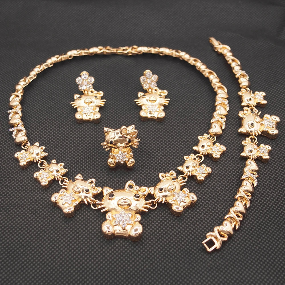 Zhuerrui Hello Kt Cat Doll Hugs and Kisses Xoxo Jewelry Set Fashion New Girls Young Dating 18K Gold Plating Jewelry Sets Z0001