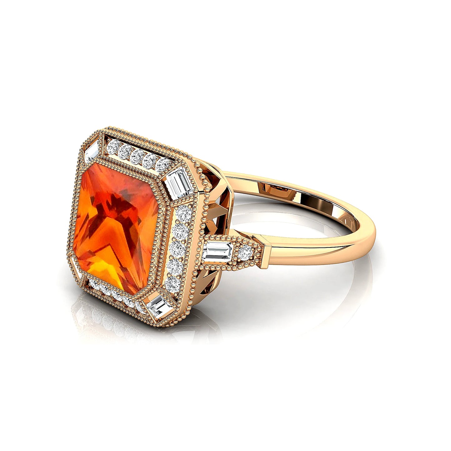 Trendy Solid Gold Rhodium Plated Natural Citrine Gemstone Fine Real Diamonds Classic Wedding Halo Soliotaire Ring For Wife